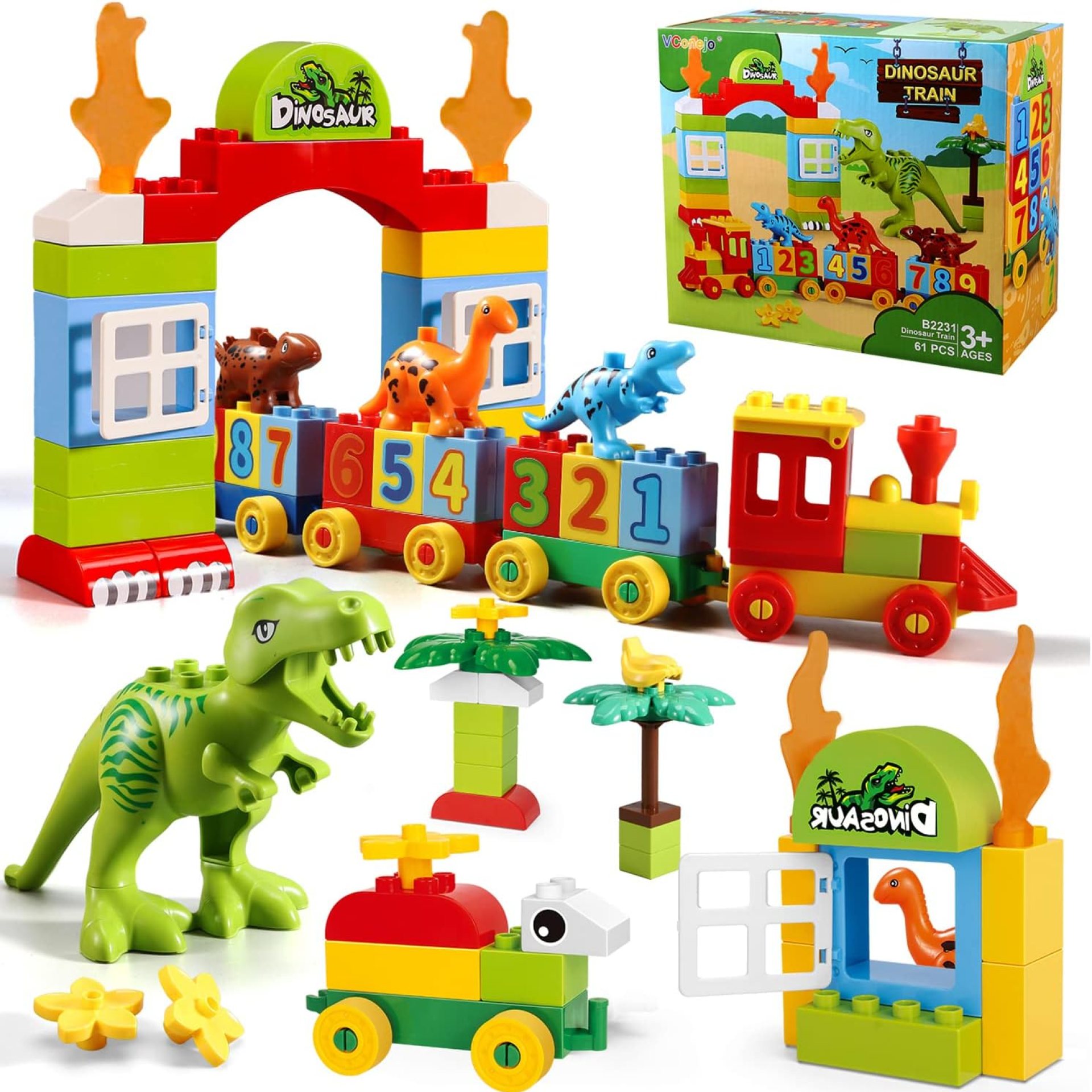 Dinosaur Building Blocks Toys,Jurassic Theme Building Blocks,With A Counting Train,A Big T-rex,and Three Dinosaurs,Compatible With All Major Brands, Gift For Kids Toddlers Boys Girls Age 3,4,5,6,7,8+ Dinosaur Building Blocks Toys,Jurassic Theme Building Blocks,With A Counting Train,A Big T-rex,and Three Dinosaurs,Compatible With All Major Brands, Gift For Kids Toddlers Boys Girls Age 3,4,5,6,7,8+