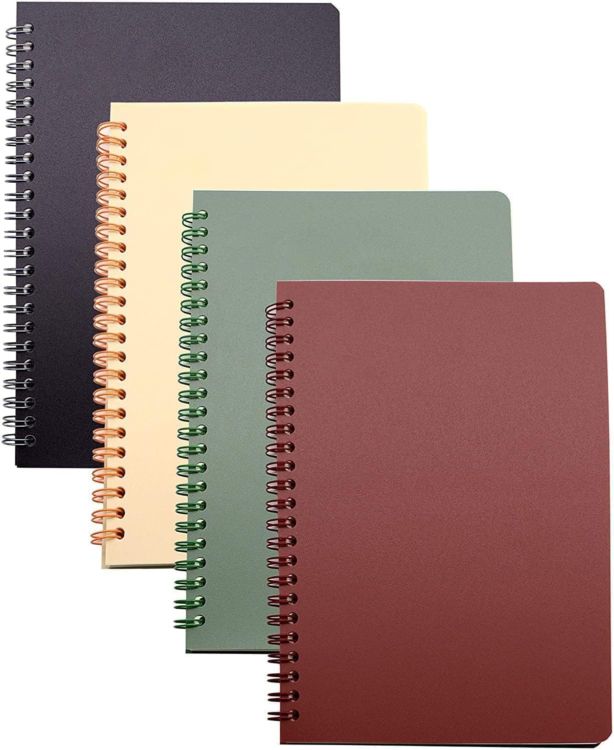Yansanido Spiral Notebook, 4 Pcs 8.3 Inch x 5.9 Inch A5 Thick Plastic Hardcover 8mm Ruled 4 Color 80 Sheets -160 Pages Journals for Study and Notes (style 10-Wine Red,Brown,Green,ivory, A5) Yansanido Spiral Notebook, 4 Pcs 8.3 Inch x 5.9 Inch A5 Thick Plastic Hardcover 8mm Ruled 4 Color 80 Sheets -160 Pages Journals for Study and Notes (style 10-Wine Red,Brown,Green,ivory, A5)
