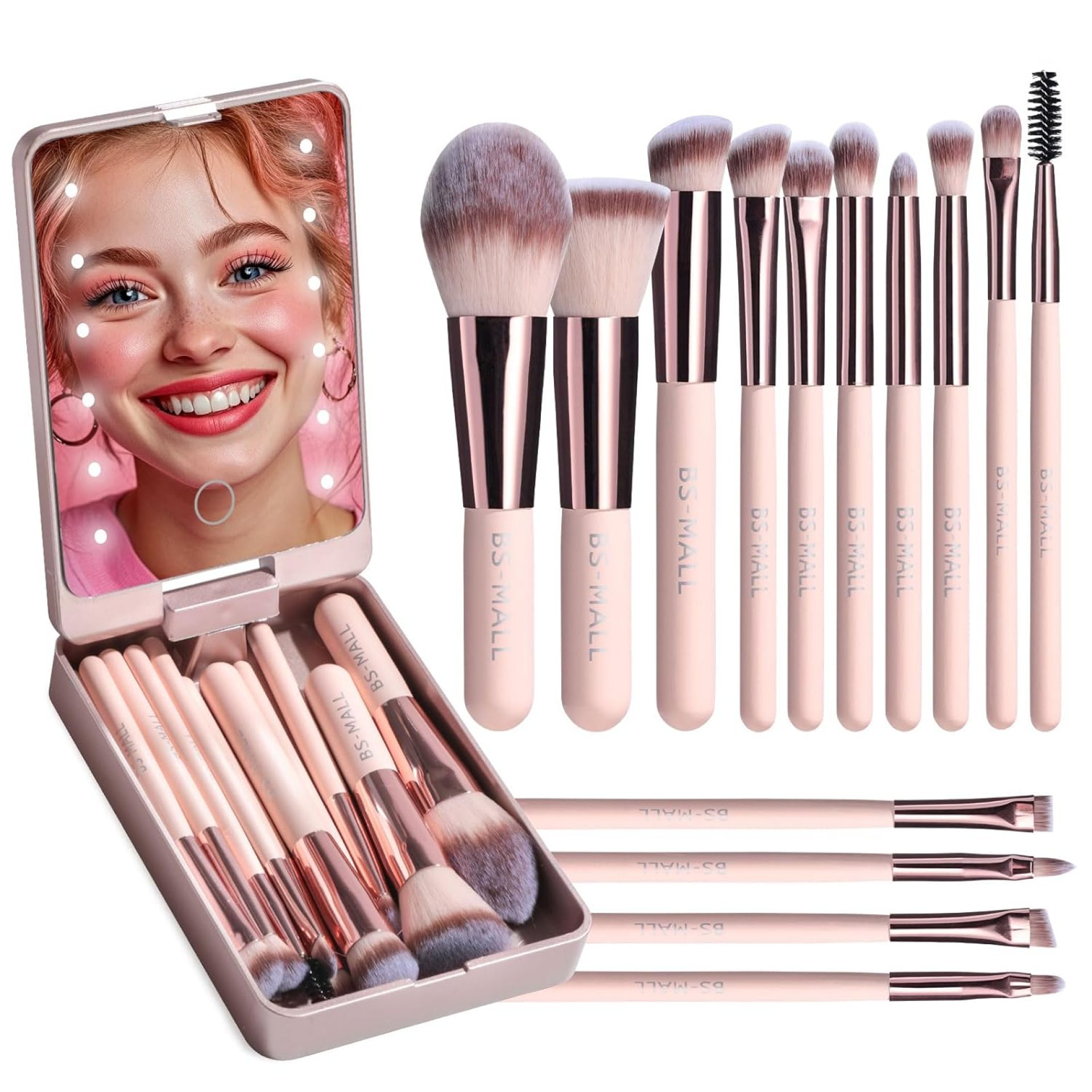 BS-MALL Makeup Brushes Foundation Powder Concealers Eye Shadows Makeup Set with LED light Mirror 14 Pcs Mini Makeup Brushes (APINK) BS-MALL Makeup Brushes Foundation Powder Concealers Eye Shadows Makeup Set with LED light Mirror 14 Pcs Mini Makeup Brushes (APINK)