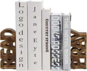 MyGift Rustic Burnt Brown Wood Bookends Carved in Read and Pray Block Letters, Decorative Book Stands for Home Library Bookshelf Office Desk, 2 Piece Set