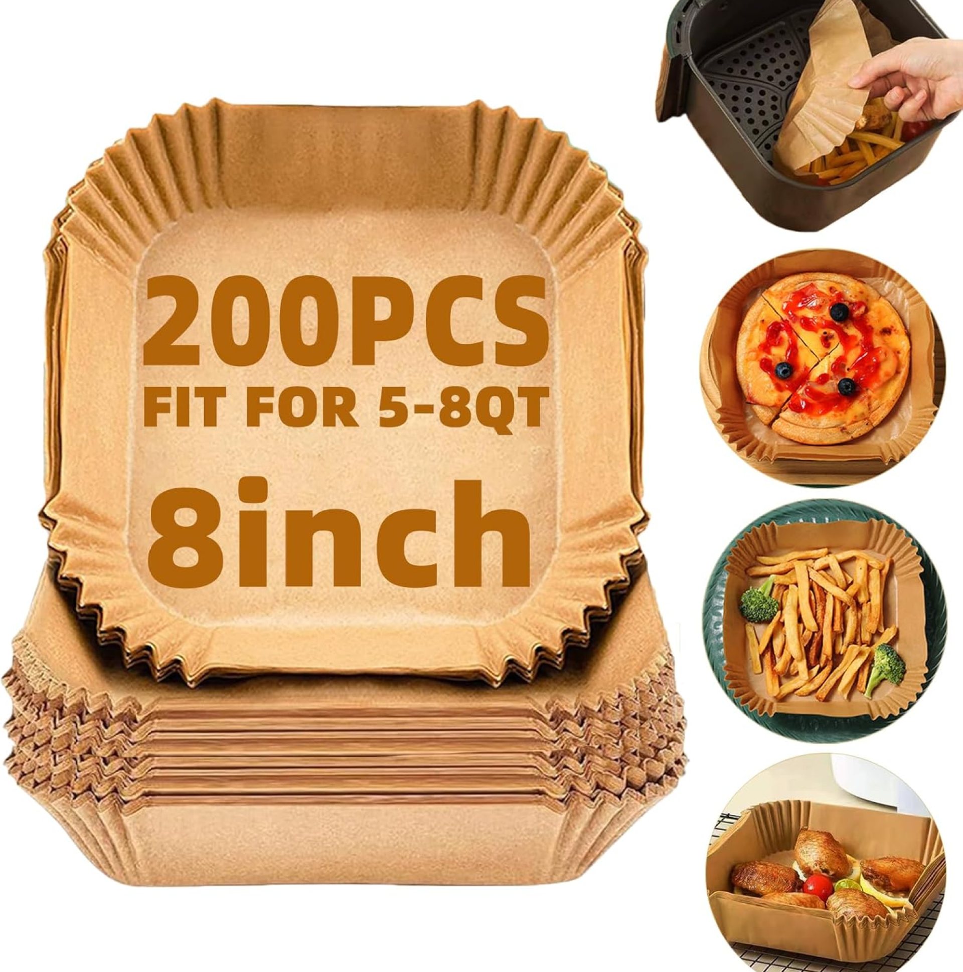 Air Fryer Liners Disposable,200Pcs Parchment Paper,LYHOLKEER 8IN Disposable Air Fryer Paper Liners for 5-8QT Air Fryer, Non-Stick, Square Liners Free of Bleach Air Fryer Liners Disposable,200Pcs Parchment Paper,LYHOLKEER 8IN Disposable Air Fryer Paper Liners for 5-8QT Air Fryer, Non-Stick, Square Liners Free of Bleach