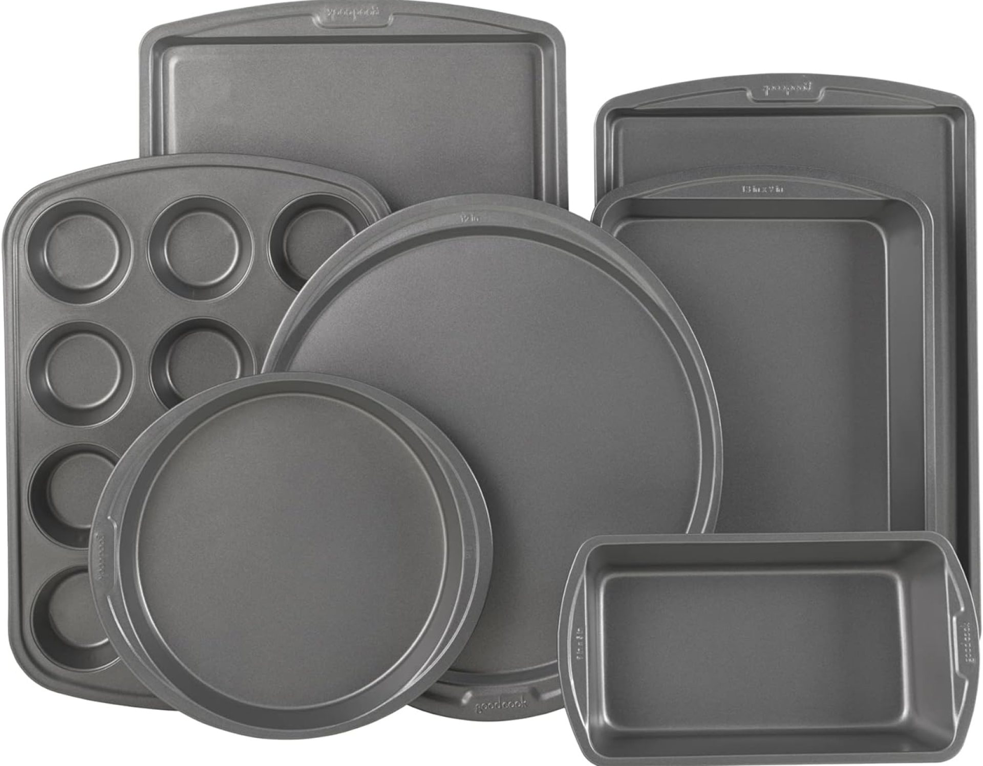 GoodCook Everyday 7-Piece Non-Stick Bakeware Set – 2 Cookie Sheet Pans, Round Cake Pan, Loaf Pan, Pizza Pan, Bake & Roast Pan, 12-Cup Muffin Pan – Baking Supplies, Baking Pans Set GoodCook Everyday 7-Piece Non-Stick Bakeware Set – 2 Cookie Sheet Pans, Round Cake Pan, Loaf Pan, Pizza Pan, Bake & Roast Pan, 12-Cup Muffin Pan – Baking Supplies, Baking Pans Set