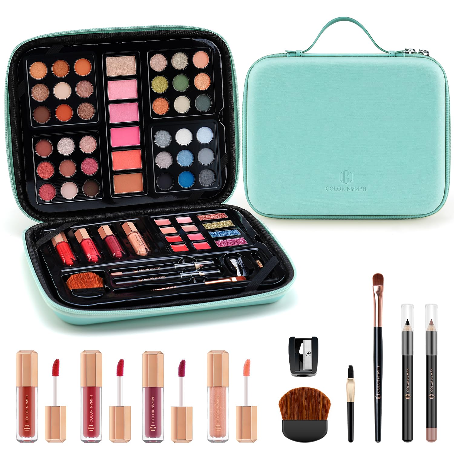 Color Nymph Beginner Makeup Kits Gift for Teens, Makeup Palettes with Reusable Handbag Includes 36 Colors Eyeshadow Blushes Bronzer Highlighter 4 Colors Lipgloss, Lip Oil Brushes Mint Green Color Nymph Beginner Makeup Kits Gift for Teens, Makeup Palettes with Reusable Handbag Includes 36 Colors Eyeshadow Blushes Bronzer Highlighter 4 Colors Lipgloss, Lip Oil Brushes Mint Green