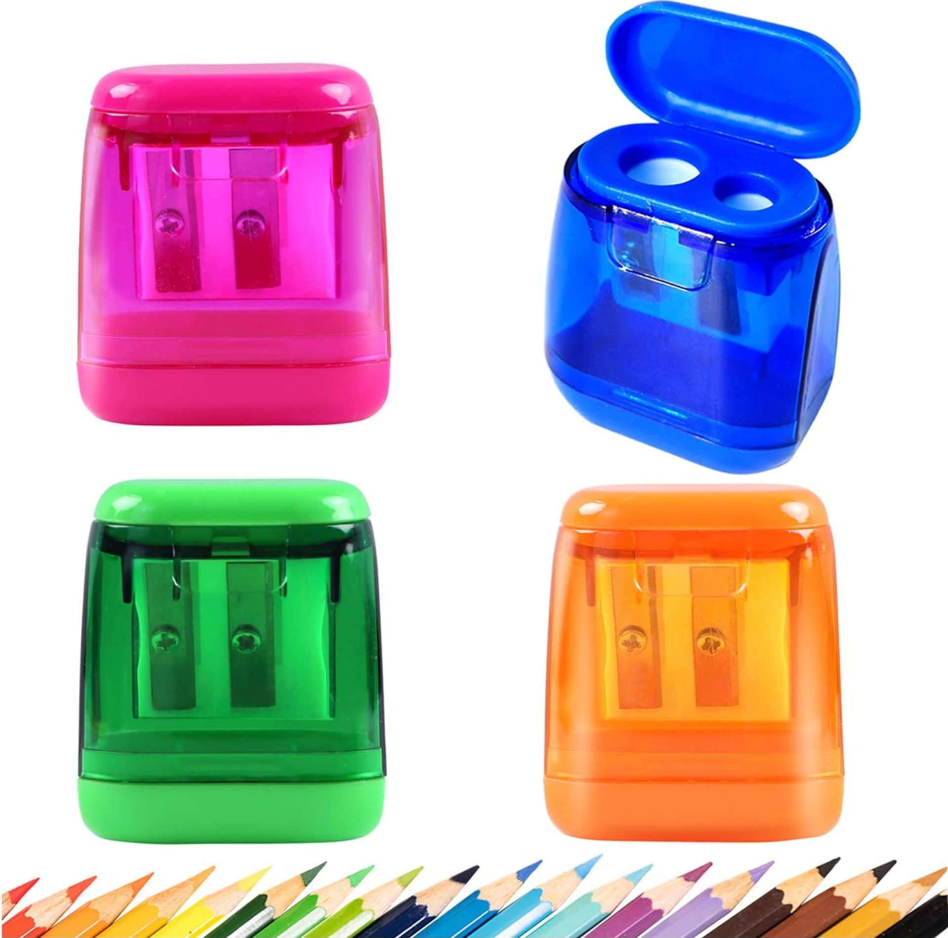 Pencil Sharpeners, Aipker Manual Pencil Sharpeners, 4PCS Colorful Dual Holes Pencil Sharpener with Lid, Portable Pencil Sharpener for Kids Adults School Office Pencil Sharpeners, Aipker Manual Pencil Sharpeners, 4PCS Colorful Dual Holes Pencil Sharpener with Lid, Portable Pencil Sharpener for Kids Adults School Office