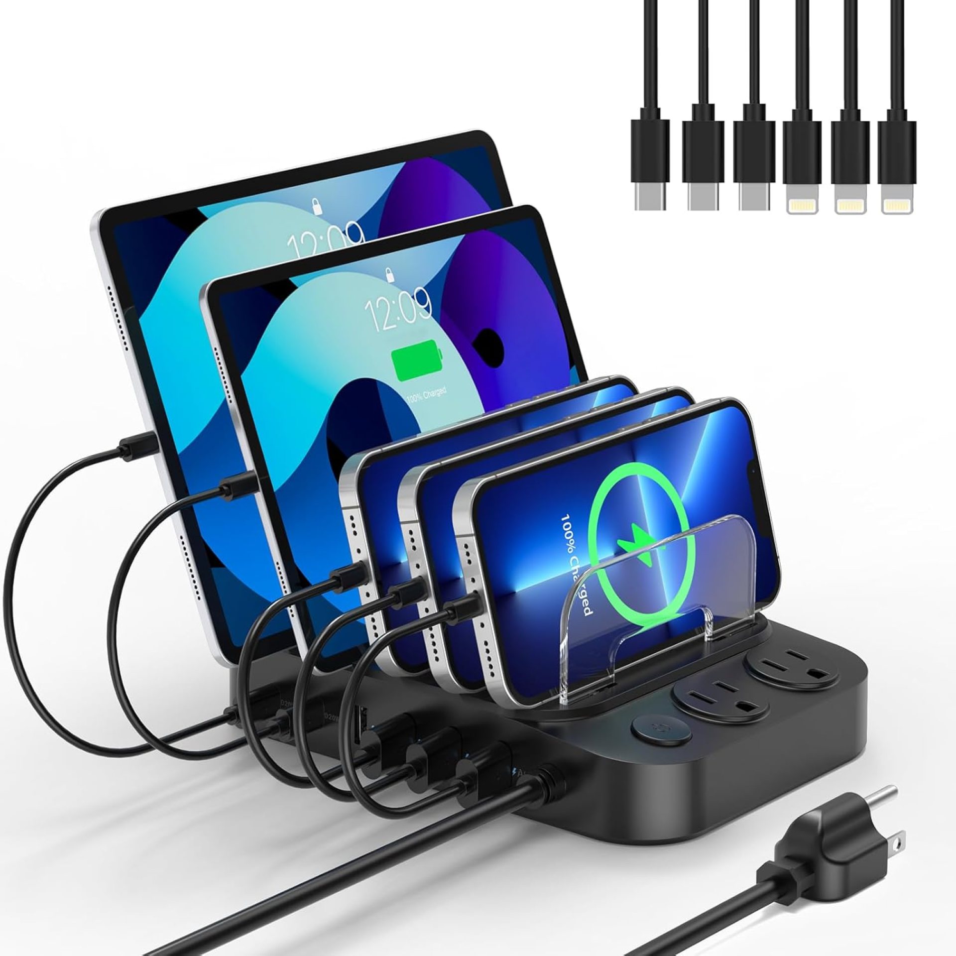 Catlyn Charging Station for Multiple Devices, 8 Port Charger Stations with 6 Mixed Charger Cables Organizer Dock,Compatible for Cell Phone,Tablet, Kindle, iPhone iPad for Family Home Office(Black) Catlyn Charging Station for Multiple Devices, 8 Port Charger Stations with 6 Mixed Charger Cables Organizer Dock,Compatible for Cell Phone,Tablet, Kindle, iPhone iPad for Family Home Office(Black)