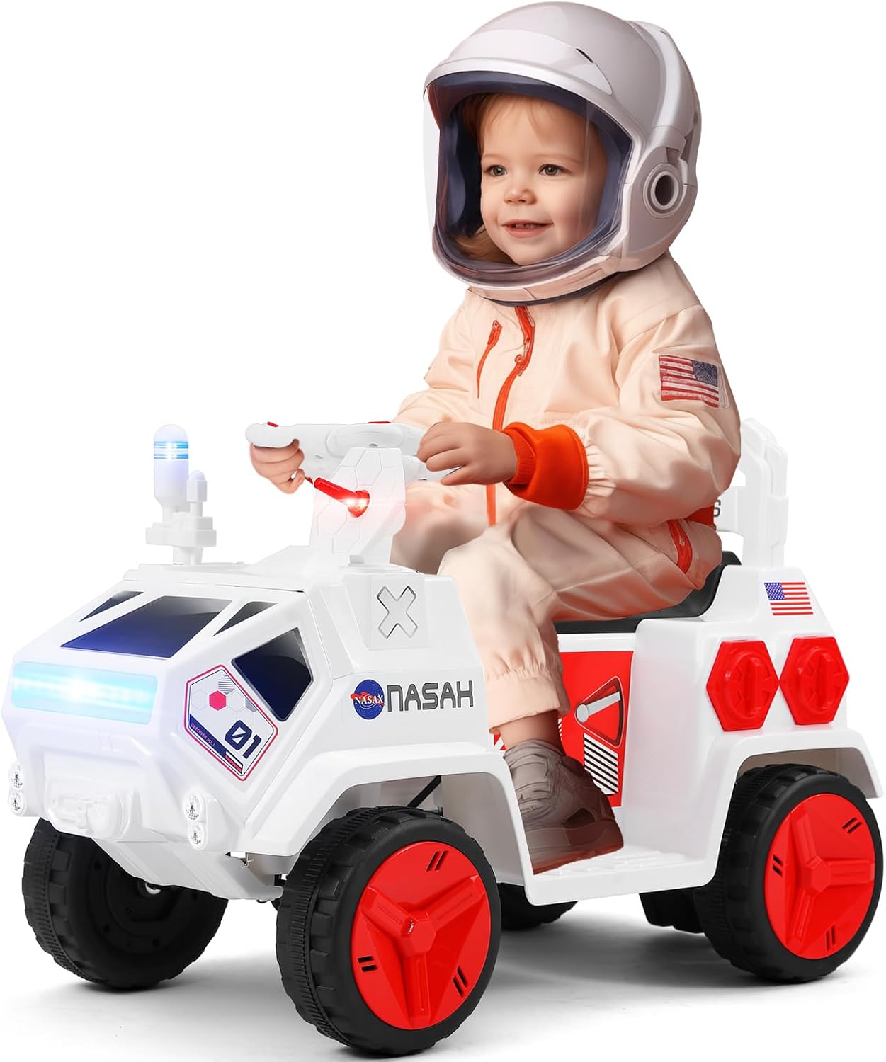 JOYLDIAS 12V Ride On Car for Toddlers, Mars Rover Ride On Toy with Radar, Alarm, Remote Control, Music, Bluetooth, Lights, White JOYLDIAS 12V Ride On Car for Toddlers, Mars Rover Ride On Toy with Radar, Alarm, Remote Control, Music, Bluetooth, Lights, White