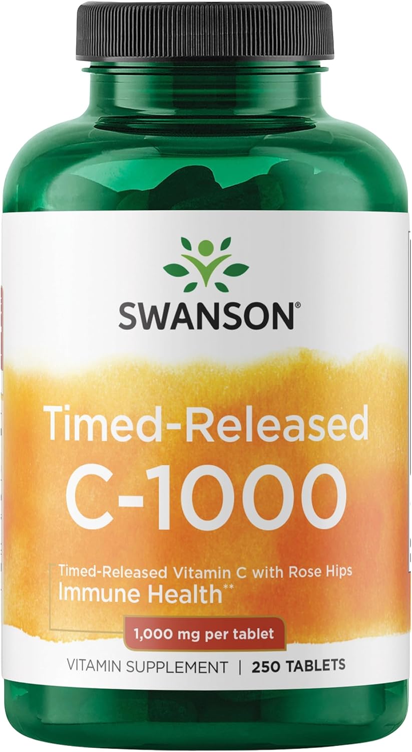 Swanson Timed-Release Vitamin C with Rose HIPS Immune System Support Skin Cardiovascular Health Antioxidant Supplement 1000 mg 250 Tablets Swanson Timed-Release Vitamin C with Rose HIPS Immune System Support Skin Cardiovascular Health Antioxidant Supplement 1000 mg 250 Tablets