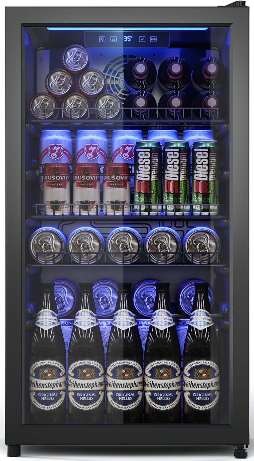 Beverage Fridge, Mini Fridge With Glass Door, Beverage Cooler Refrigerator, Wine Drink Beer Cooler, Adjustable Shelves & Digital Temperature Display Beverage Fridge, Mini Fridge With Glass Door, Beverage Cooler Refrigerator, Wine Drink Beer Cooler, Adjustable Shelves & Digital Temperature Display
