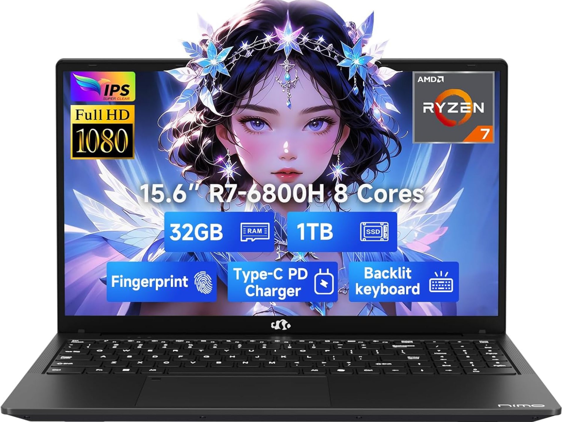 NIMO 15.6″ FHD Gaming-Laptop, 8 Cores AMD Ryzen 7 6800H 32GB DDR5 RAM 1TB SSD (Beat Intel i7-12700H, Up to 4.7GHz) AMD Radeon 680M GPU, IPS Computer with 100W Type-C Backlit Keyboard NIMO 15.6″ FHD Gaming-Laptop, 8 Cores AMD Ryzen 7 6800H 32GB DDR5 RAM 1TB SSD (Beat Intel i7-12700H, Up to 4.7GHz) AMD Radeon 680M GPU, IPS Computer with 100W Type-C Backlit Keyboard