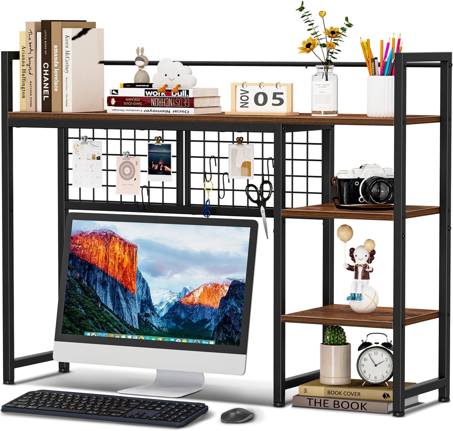 Snughome Desk Shelf, 38.6″ Desktop Organizer Shelf, Desk Hutch for Computer Monitor, 4 Tier Desktop Display Rack with Pegboard Hooks Set, Wood Desktop Bookshelf for Home Office Dorm Snughome Desk Shelf, 38.6″ Desktop Organizer Shelf, Desk Hutch for Computer Monitor, 4 Tier Desktop Display Rack with Pegboard Hooks Set, Wood Desktop Bookshelf for Home Office Dorm
