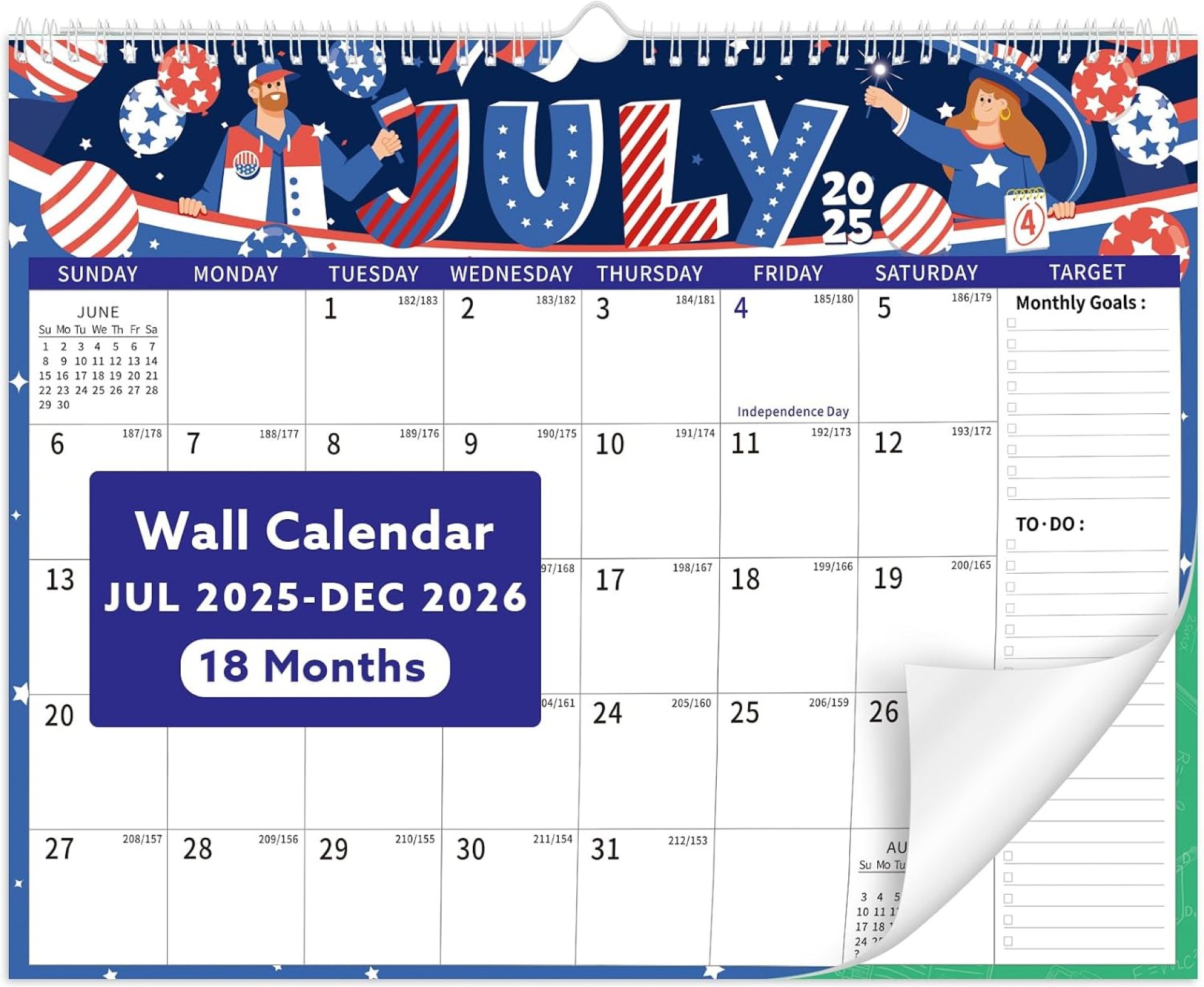 Wall Calendar 2025-2026, 18 Month Large Desk Calendar from July 2025 to December 2026 14.5″ x 11.8″ Monthly Calendar with Twin-Wire Binding for Home Office Planning Personal Organisers, Festival Style Wall Calendar 2025-2026, 18 Month Large Desk Calendar from July 2025 to December 2026 14.5″ x 11.8″ Monthly Calendar with Twin-Wire Binding for Home Office Planning Personal Organisers, Festival Style