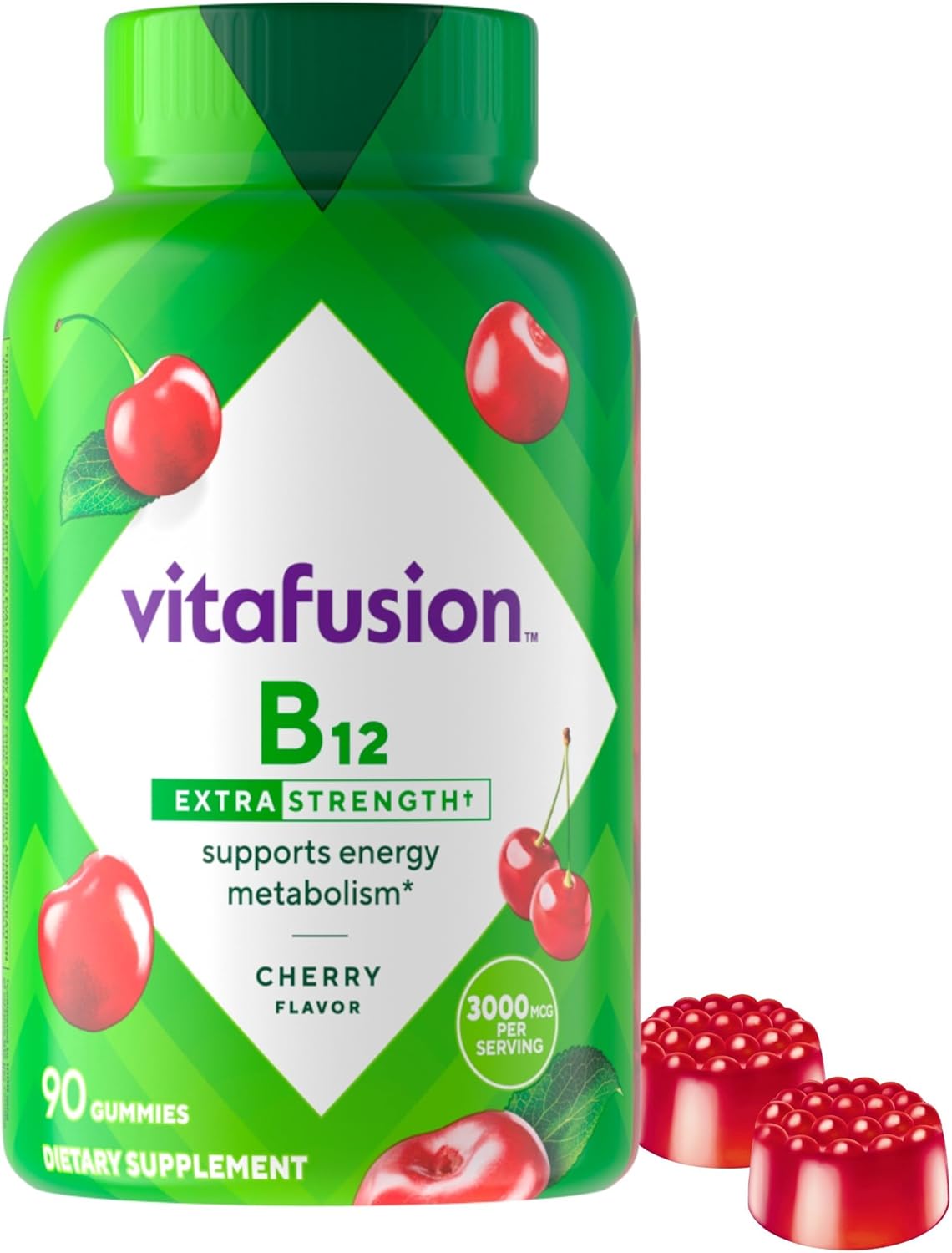 vitafusion Extra Strength Vitamin B12 Gummy Vitamins for Energy Metabolism Support and Nervous System Health Support, Cherry Flavored, America’s Number 1 Gummy Vitamin Brand, 45 Day Supply, 90 Count vitafusion Extra Strength Vitamin B12 Gummy Vitamins for Energy Metabolism Support and Nervous System Health Support, Cherry Flavored, America’s Number 1 Gummy Vitamin Brand, 45 Day Supply, 90 Count