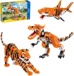 1030 Pcs STEM Building Toy for Adults,3.6MM Mini Building Set,3in1 Mini Transforming Toy with Dinosaur/Tiger/Shark Brick Kit,Educational Toy for Teens Adults,Birthday Gifts for Girl Boy Ages 12+