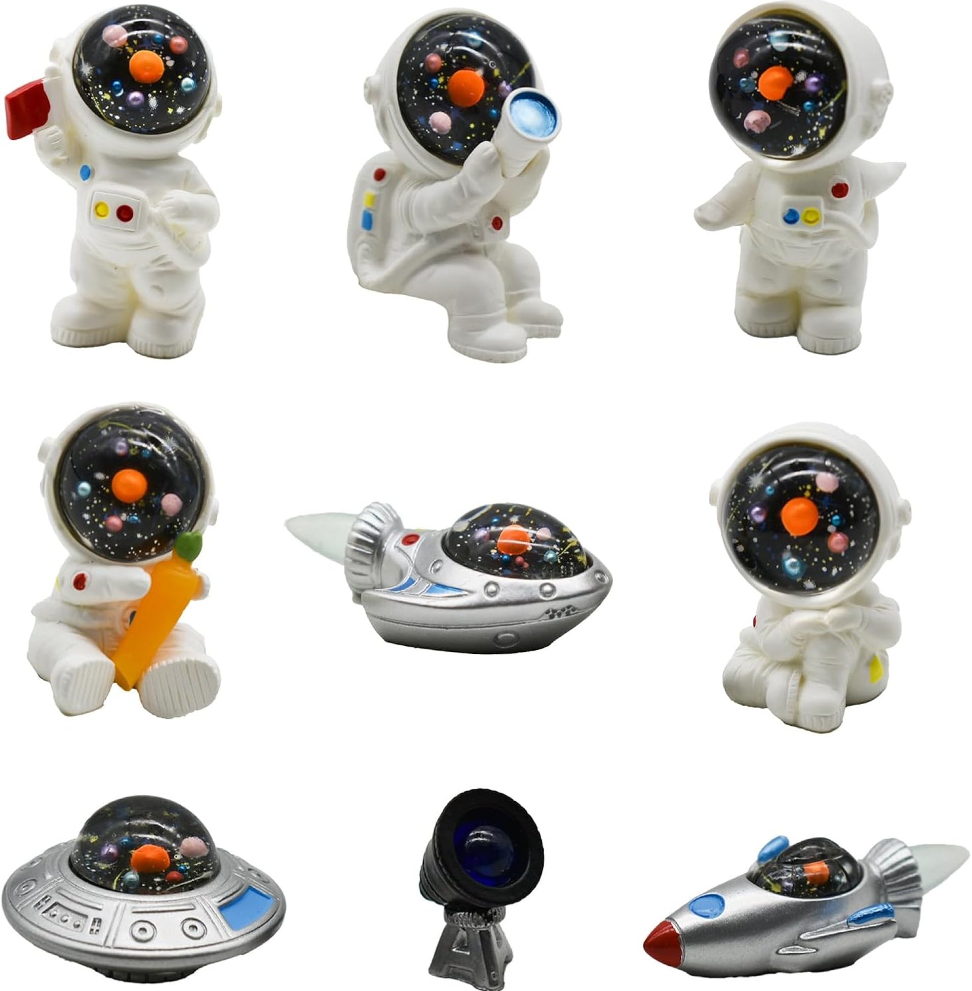 9Pcs Miniature Astronaut and Rocket Figurines Mini Spaceman and UFO Set Resin Cake Toppers for DIY Shelf Tabletop Diorama Craft Decoration 9Pcs Miniature Astronaut and Rocket Figurines Mini Spaceman and UFO Set Resin Cake Toppers for DIY Shelf Tabletop Diorama Craft Decoration