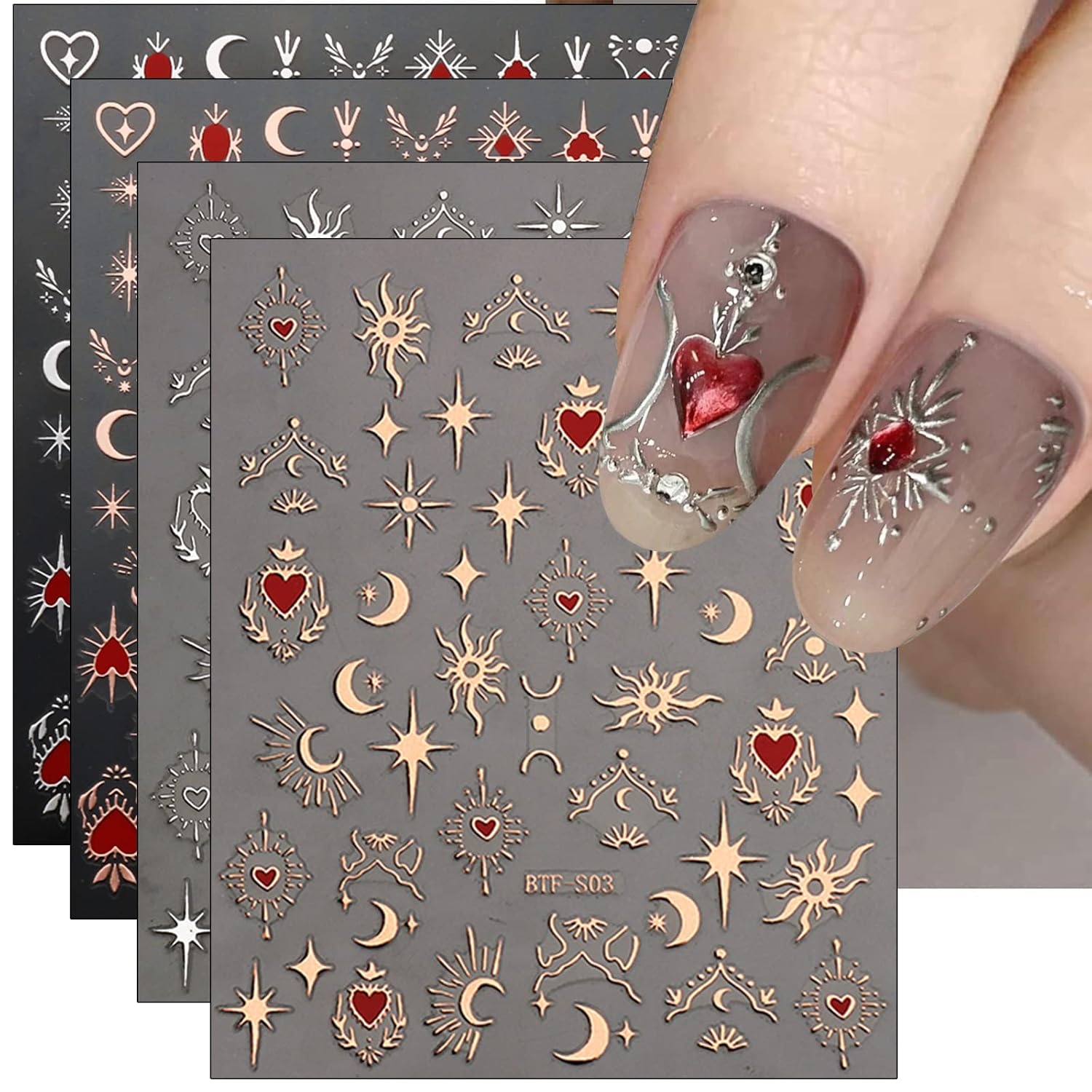 JMEOWIO 9 Sheets Moon Star Nail Art Stickers Decals Self-Adhesive Pegatinas Uñas Sun Nail Supplies Nail Art Design Decoration Accessories JMEOWIO 9 Sheets Moon Star Nail Art Stickers Decals Self-Adhesive Pegatinas Uñas Sun Nail Supplies Nail Art Design Decoration Accessories