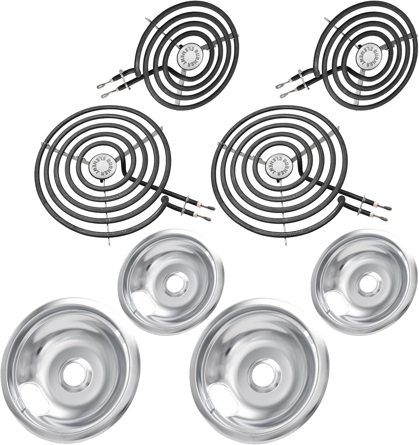 MP22YA Electric Stove Burner Element Replacement Set & W10290350 W10290353 4 Pack Silver Drip Pans – Perfectly Fit Whirlpool Electric Range Stove Top MP22YA Electric Stove Burner Element Replacement Set & W10290350 W10290353 4 Pack Silver Drip Pans – Perfectly Fit Whirlpool Electric Range Stove Top