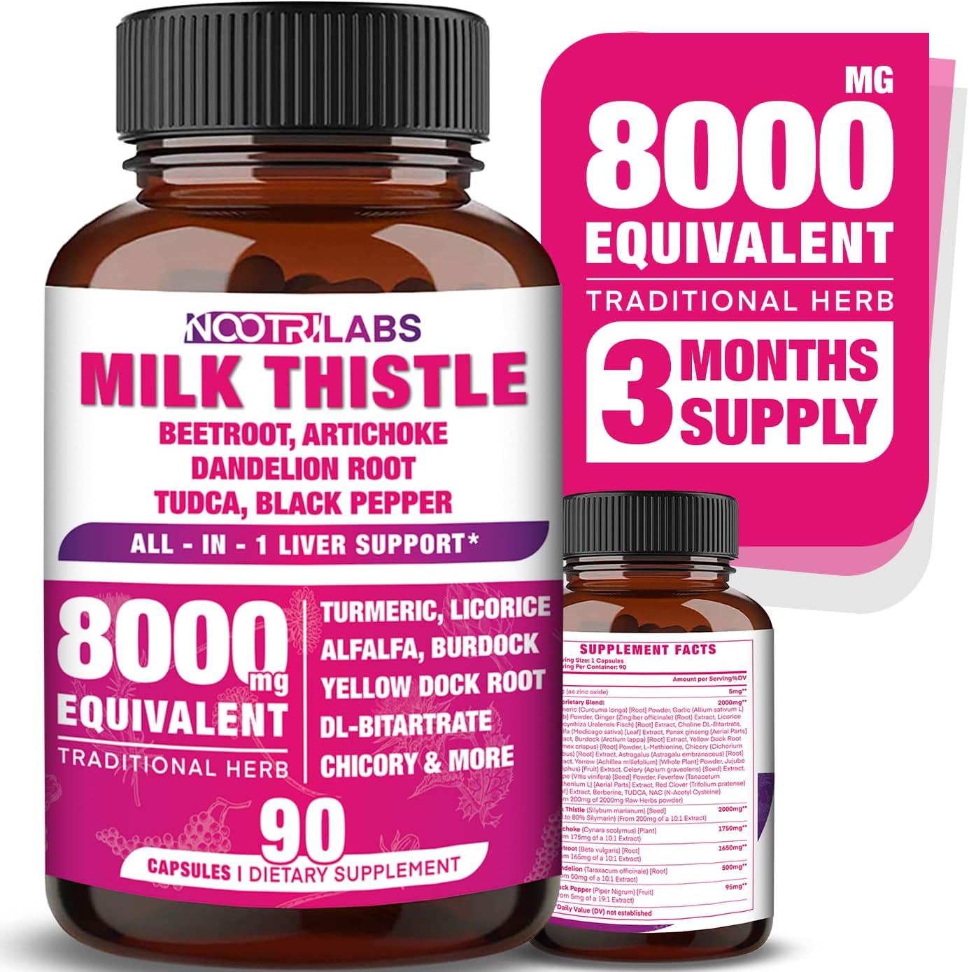 All-in-1 8000mg Highest Potency Milk Thistle NAC BeetRoot Artichoke Dandelion Root – Liver Health Support, Cleanse Detox & Repair, Antioxidant, Plus TUDCA Choline and Ginger – 90 Vegan Capsules All-in-1 8000mg Highest Potency Milk Thistle NAC BeetRoot Artichoke Dandelion Root – Liver Health Support, Cleanse Detox & Repair, Antioxidant, Plus TUDCA Choline and Ginger – 90 Vegan Capsules