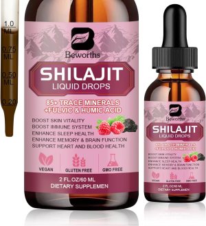 Shilajit Resin Liquid Drops | Organic Shilajit 85+ Trace Minerals Complex with Ashwagandha, Turmeric, Ginseng, Chaga Supplement for Digestion Support, Energy Booster – Vegan