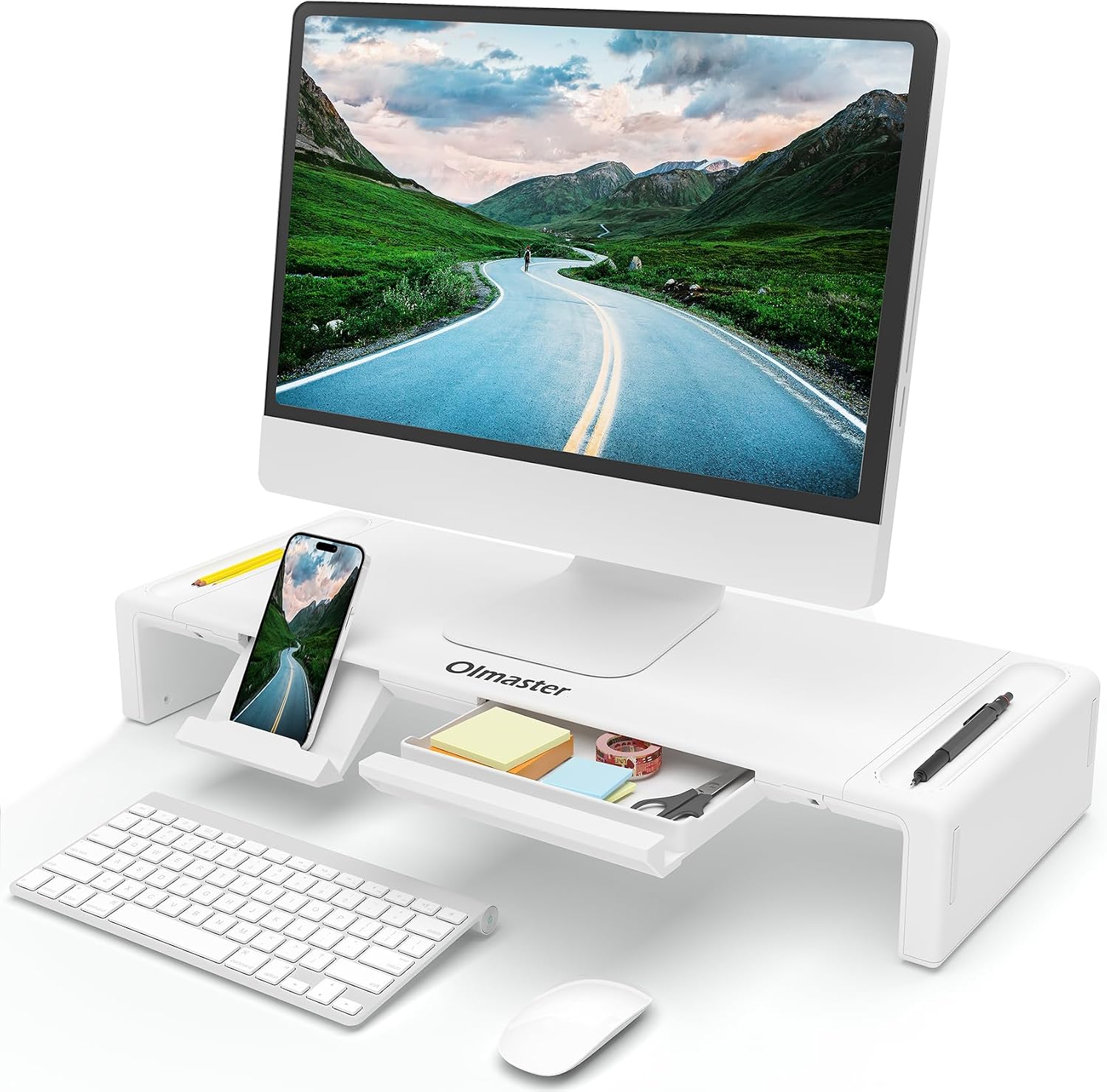 OImaster Monitor Stand Riser, Foldable Computer Monitor Riser, Adjustable Length Computer Stand and Storage Drawer & Pen Slot, Phone Stand Compatible Computer, Desktop, Laptop, Save Space (White) OImaster Monitor Stand Riser, Foldable Computer Monitor Riser, Adjustable Length Computer Stand and Storage Drawer & Pen Slot, Phone Stand Compatible Computer, Desktop, Laptop, Save Space (White)