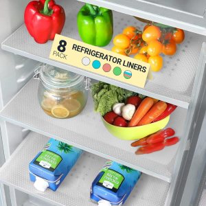 Refrigerator Liners for Shelves (8 Pack) by Linda’s Essentials – Non-Adhesive Shelf or Drawer Liner, BPA-Free Fridge Mats for Kitchen & Cabinets, Easy to Clean, Ideal Household Essentials (Clear)