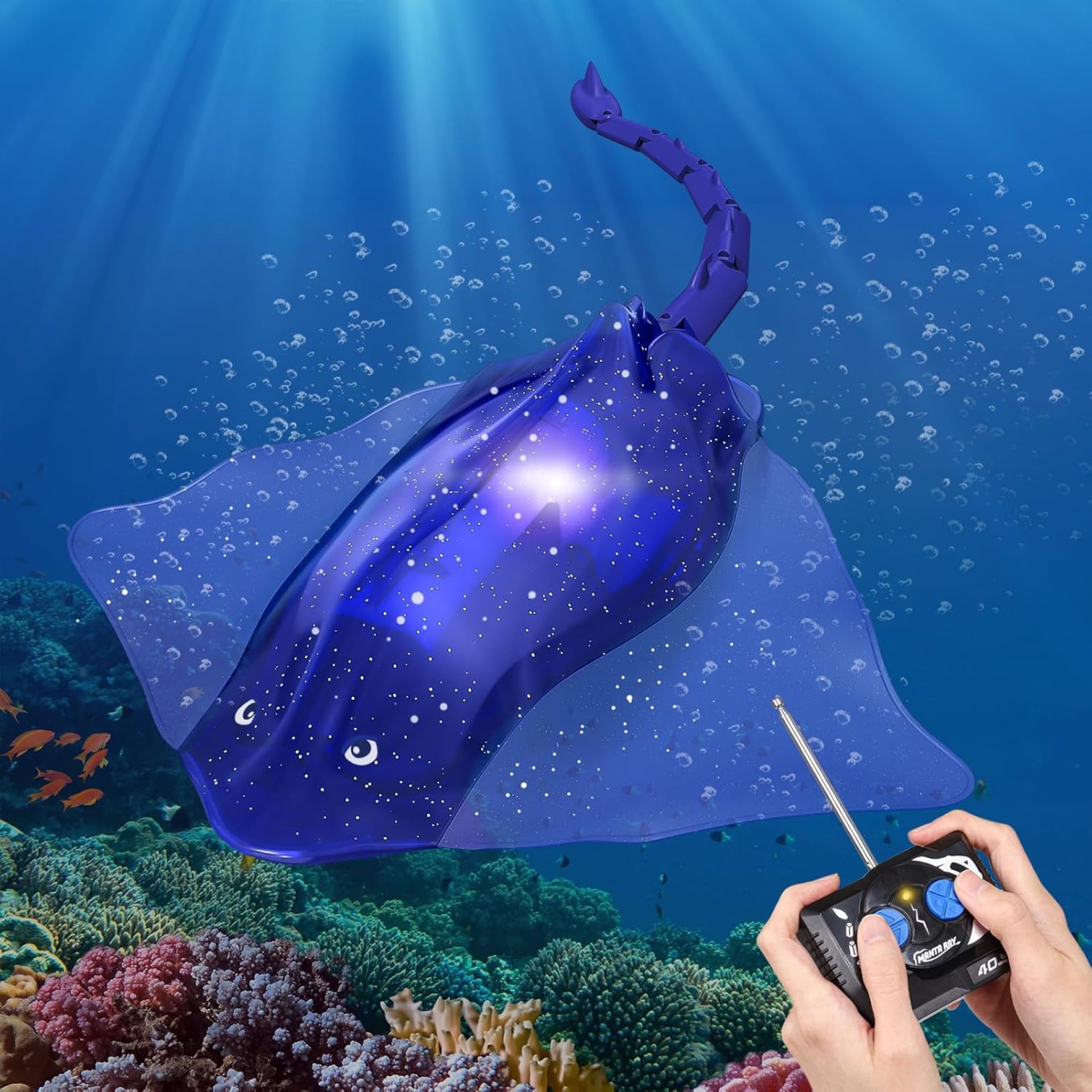 Whimsyland Remote Control Boat High-Simulation Diving Manta Ray Pool Toys for Kids Age 4+, 2.4gz RC Boat Stingray Robot Fish Toy with LED Lights for Lake Swimming Pool Bathroom (Blue) Whimsyland Remote Control Boat High-Simulation Diving Manta Ray Pool Toys for Kids Age 4+, 2.4gz RC Boat Stingray Robot Fish Toy with LED Lights for Lake Swimming Pool Bathroom (Blue)