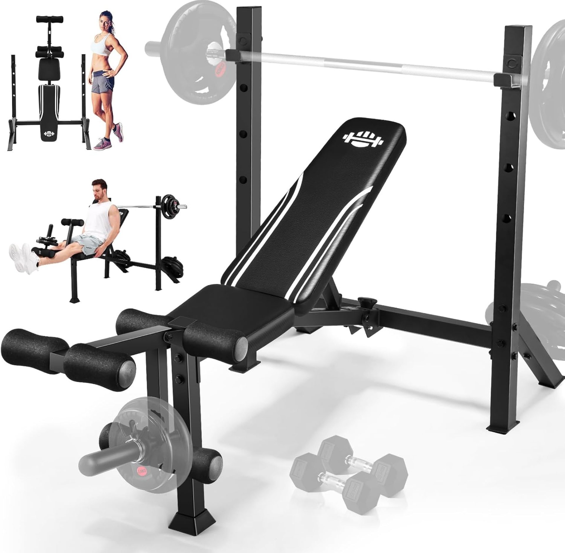 ANCHEER Adjustable Weight Bench Press Set 900LBS with 40”W Squat Rack & Leg Extension/Curl Foldable Workout Bench for Full Body Fitness Flat/Incline/Decline Upgrade Weight Benches for Home Gym ANCHEER Adjustable Weight Bench Press Set 900LBS with 40”W Squat Rack & Leg Extension/Curl Foldable Workout Bench for Full Body Fitness Flat/Incline/Decline Upgrade Weight Benches for Home Gym