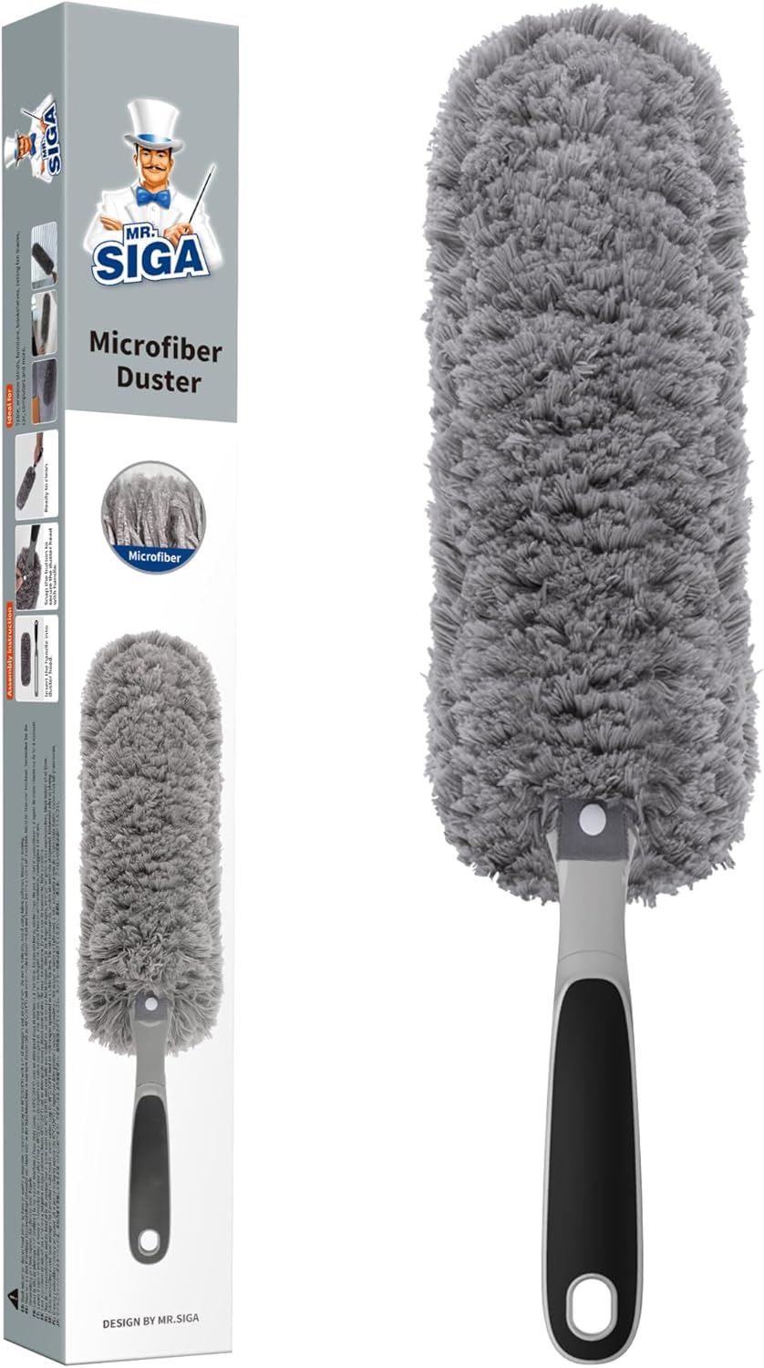 MR.SIGA Lint Free Microfiber Duster, Washable Duster for Household Cleaning Gray MR.SIGA Lint Free Microfiber Duster, Washable Duster for Household Cleaning Gray