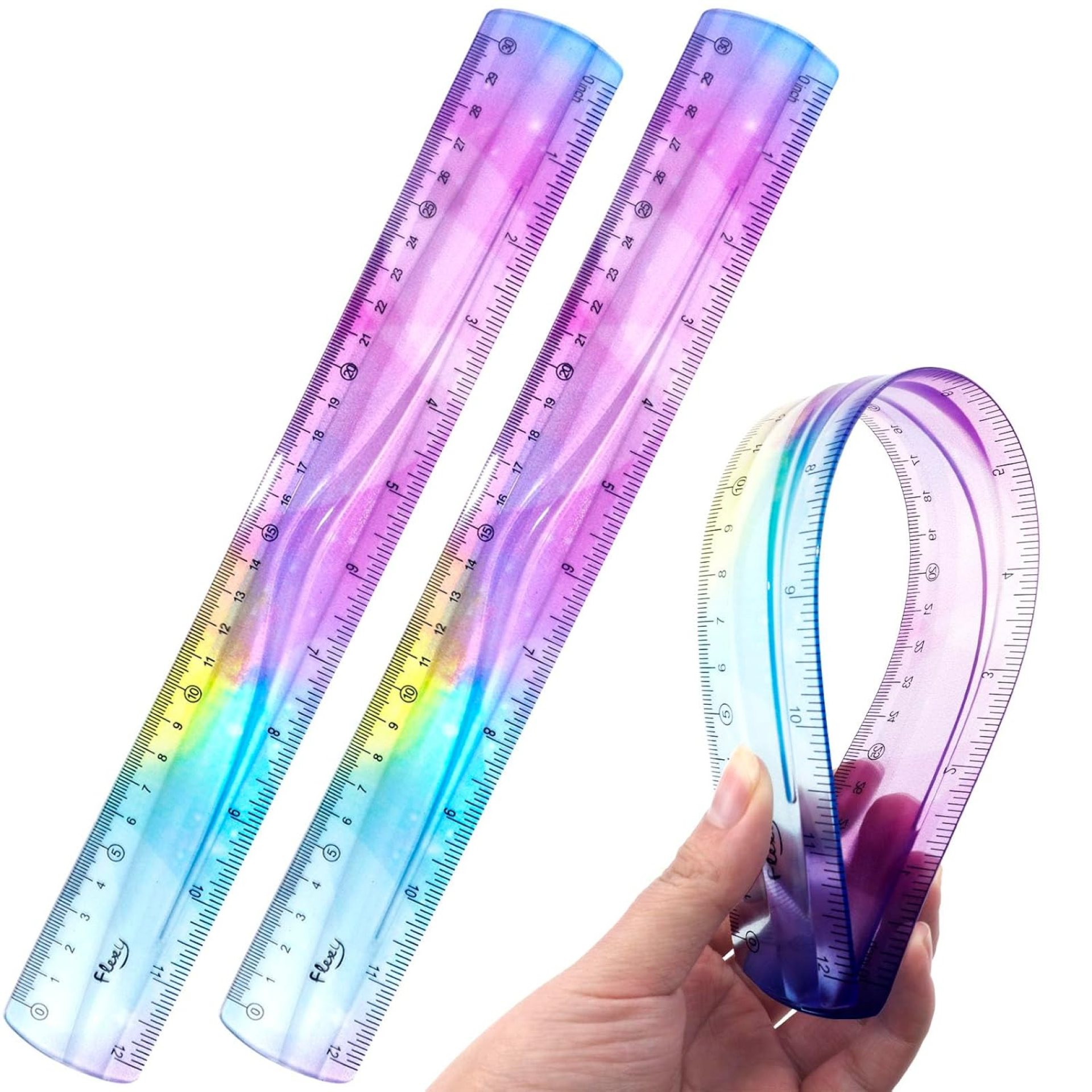 2 PCS 12 Inch Flexible Ruler, Bendable Plastic Ruler, Soft Bendable Gradient Colour Rulers with Centimeters and Inches for Student School Classroom Office Supplies 2 PCS 12 Inch Flexible Ruler, Bendable Plastic Ruler, Soft Bendable Gradient Colour Rulers with Centimeters and Inches for Student School Classroom Office Supplies