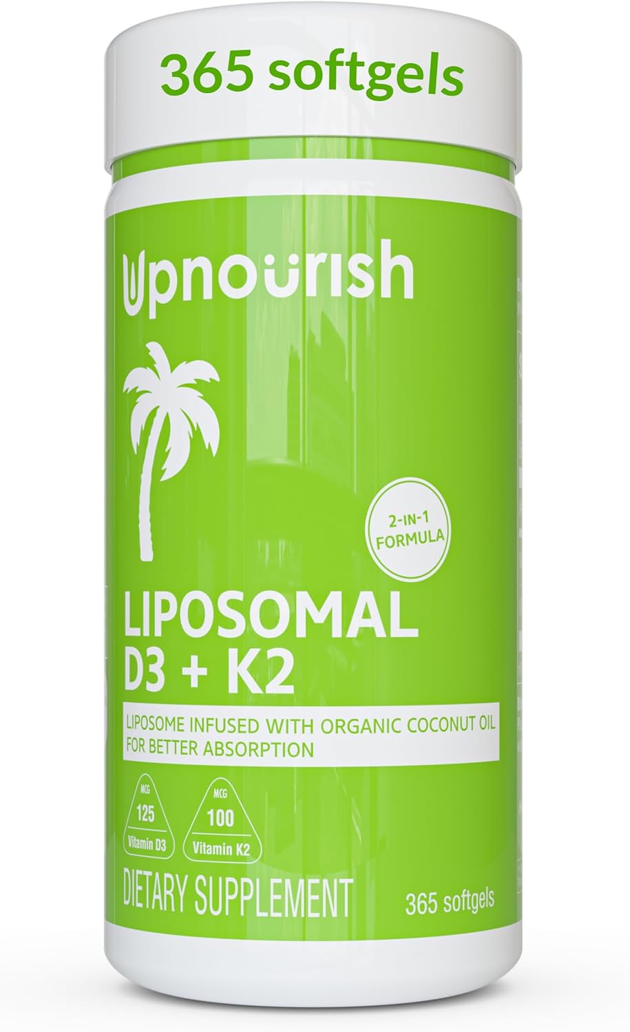 UpNourish Liposomal D3 & K2 MK-7, Advanced Absorption for Optimal Bone and Immune Health, Supplies 5000 IU 125 mcg Vitamin D3 and 100 mcg Vitamin k2 with Organic Coconut Oil, 365 Mini softgels UpNourish Liposomal D3 & K2 MK-7, Advanced Absorption for Optimal Bone and Immune Health, Supplies 5000 IU 125 mcg Vitamin D3 and 100 mcg Vitamin k2 with Organic Coconut Oil, 365 Mini softgels