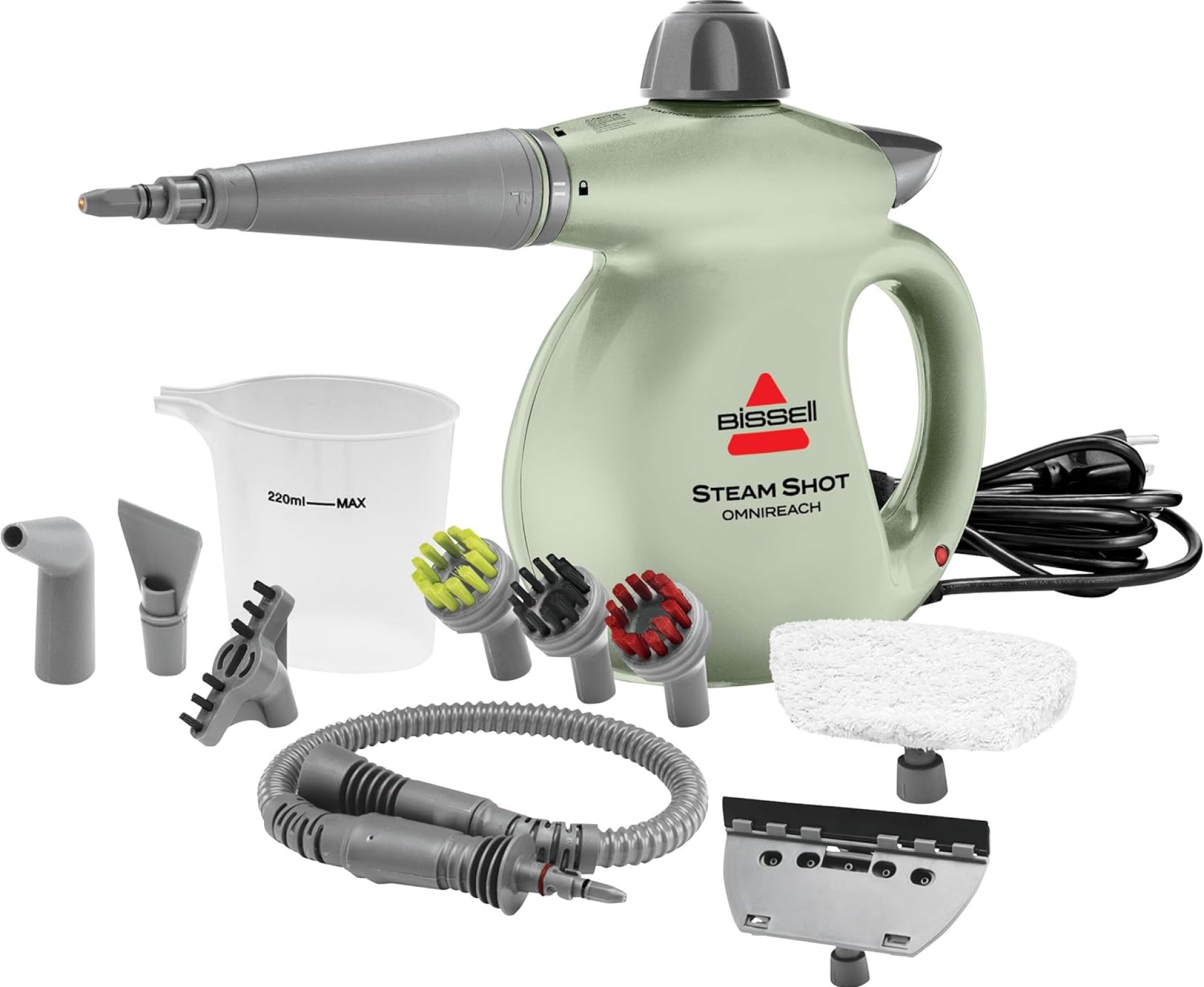 BISSELL® Steam Shot™ OmniReach handheld portable steam cleaner for tile, grout, windows, bathrooms, kitchens, fabric steaming tool, includes 10 tools BISSELL® Steam Shot™ OmniReach handheld portable steam cleaner for tile, grout, windows, bathrooms, kitchens, fabric steaming tool, includes 10 tools