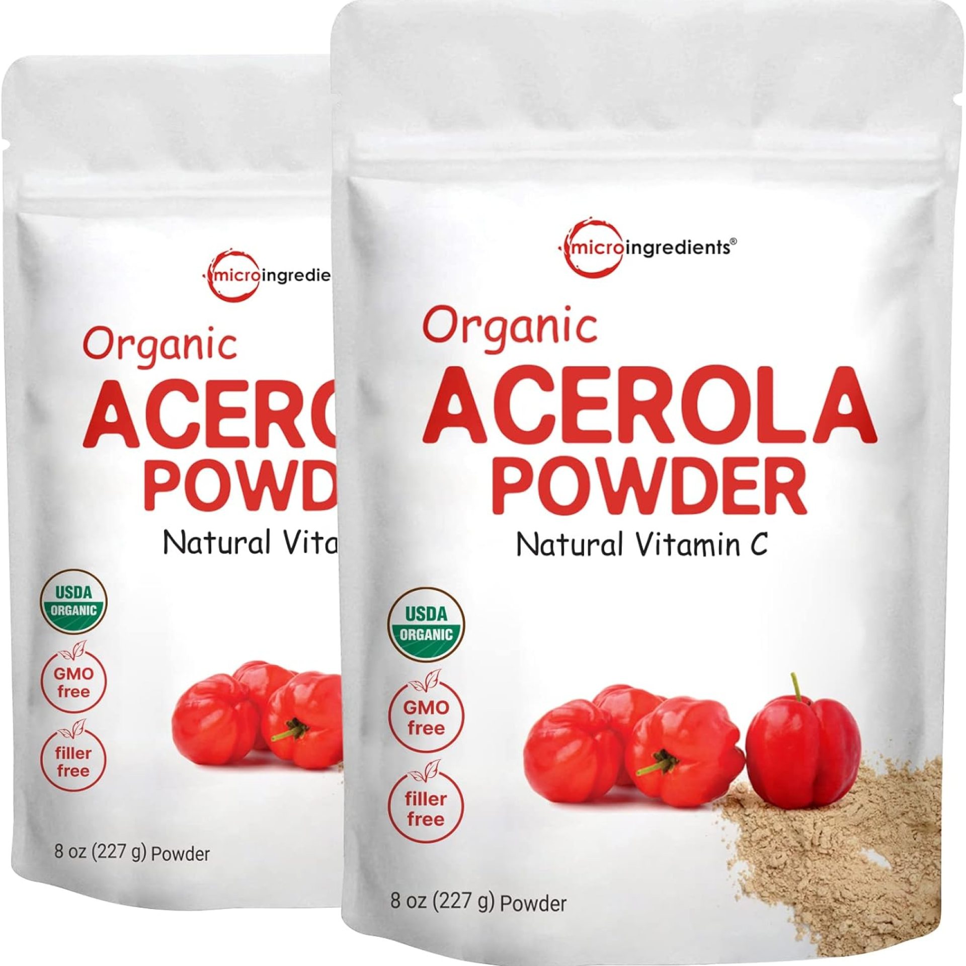 2 Pack of Pure USDA Organic Acerola Cherry Powder, Natural and Organic Vitamin C for Immune System, 8 Ounce, No GMO, No Gluten, Brazil Origin 2 Pack of Pure USDA Organic Acerola Cherry Powder, Natural and Organic Vitamin C for Immune System, 8 Ounce, No GMO, No Gluten, Brazil Origin