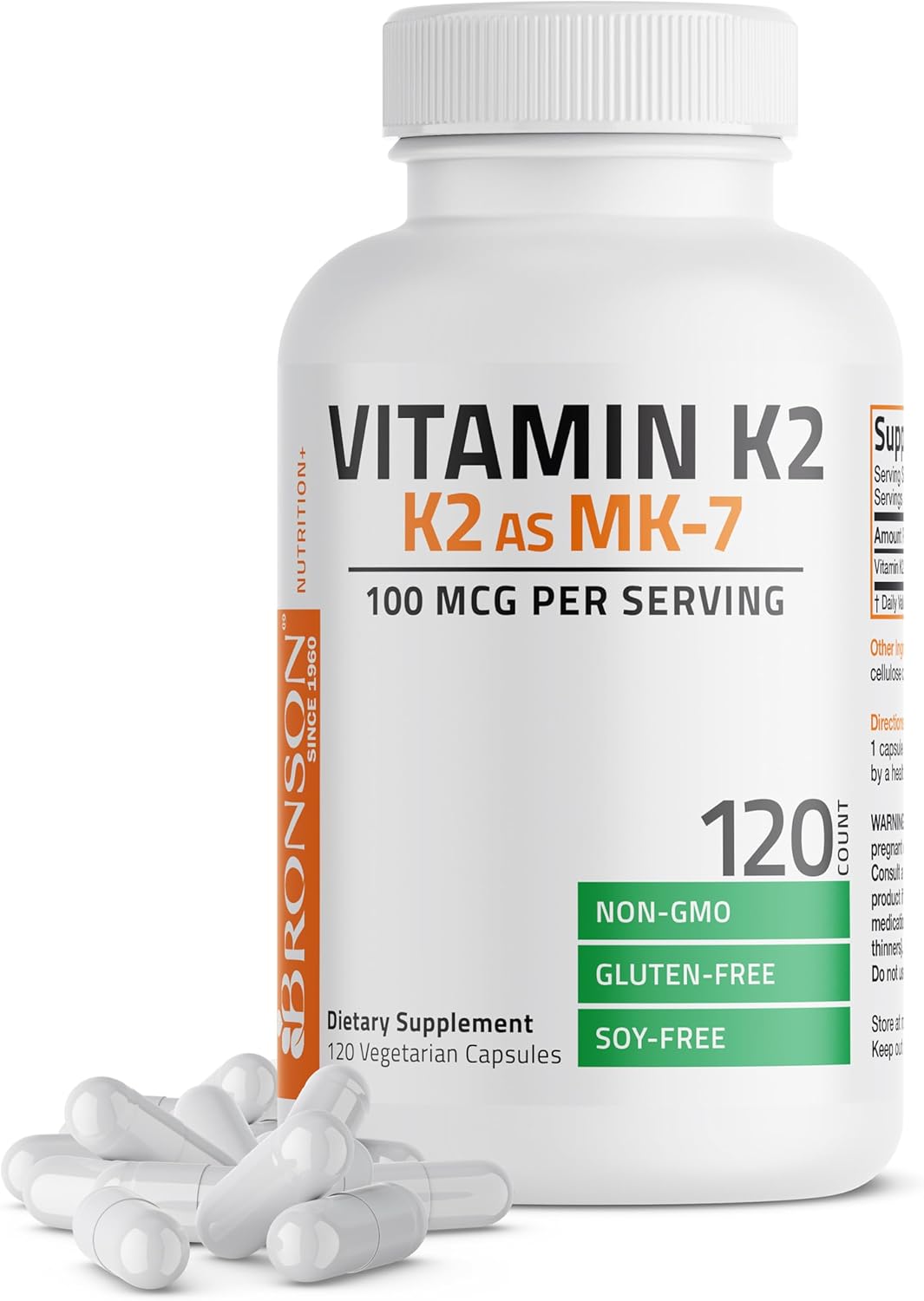 Bronson Vitamin K2 as MK-7 Menaquinone 100 mcg Non-GMO, 120 Capsules Bronson Vitamin K2 as MK-7 Menaquinone 100 mcg Non-GMO, 120 Capsules