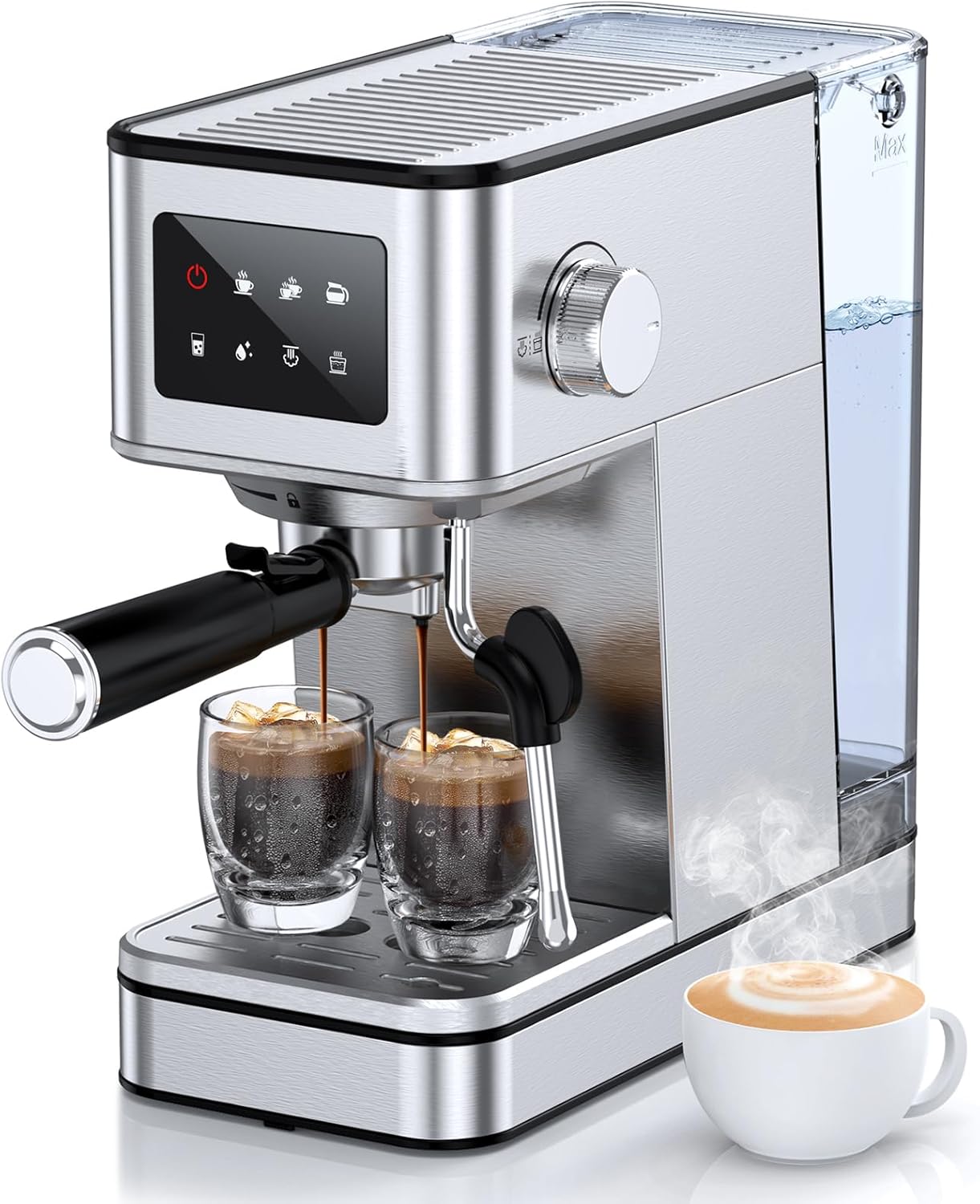 Espresso Machine with Milk Frother, 20 Bar Compact Coffee Machine with Touch Screen & 57.5oz Removable Water Tank for Home, Stainless Steel Espresso Maker for Cappuccino, Latte, Silver(updated) Espresso Machine with Milk Frother, 20 Bar Compact Coffee Machine with Touch Screen & 57.5oz Removable Water Tank for Home, Stainless Steel Espresso Maker for Cappuccino, Latte, Silver(updated)