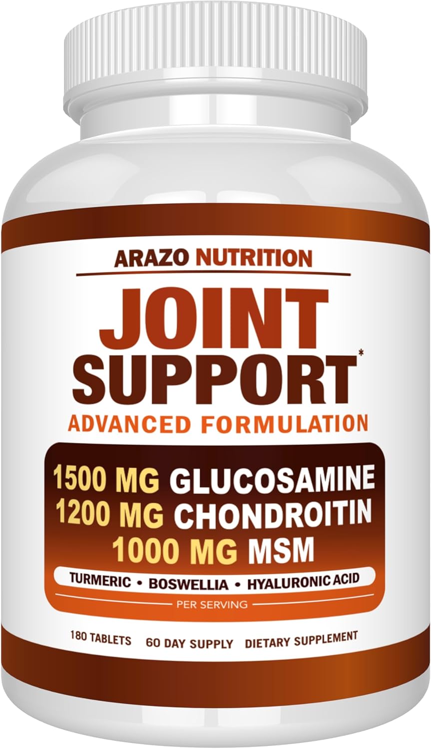 Arazo Nutrition Glucosamine Chondroitin Turmeric Msm Boswellia – Joint Support Supplement for Relief 180 Tablets for Bones, Back, Knees, Hands (180 Tablets) Arazo Nutrition Glucosamine Chondroitin Turmeric Msm Boswellia – Joint Support Supplement for Relief 180 Tablets for Bones, Back, Knees, Hands (180 Tablets)