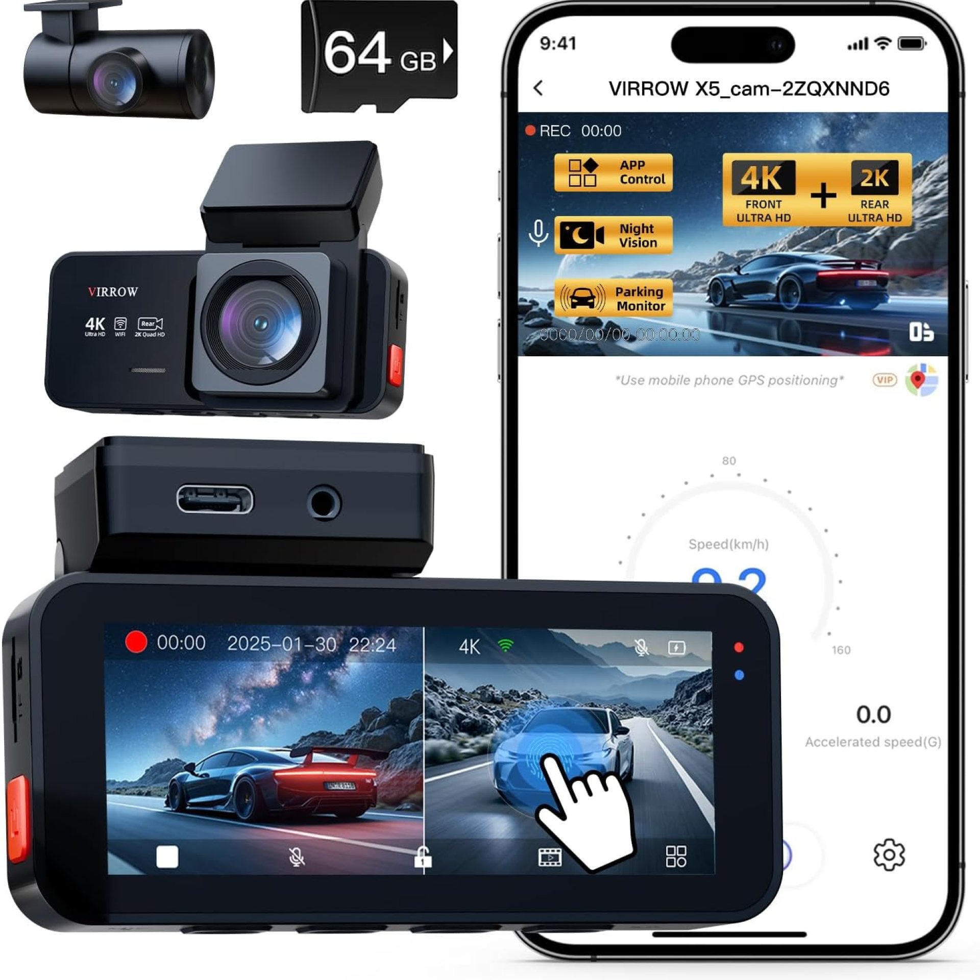 Dash Cam Front and Rear, Dash Camera for Cars 4K+2K, Dashcam Built-in WiFi, APP Control, 64GB Card Included, 3.39″ IPS Touch Screen, 24H Parking Monitor, Night Vision, G-Sensor Dash Cam Front and Rear, Dash Camera for Cars 4K+2K, Dashcam Built-in WiFi, APP Control, 64GB Card Included, 3.39″ IPS Touch Screen, 24H Parking Monitor, Night Vision, G-Sensor