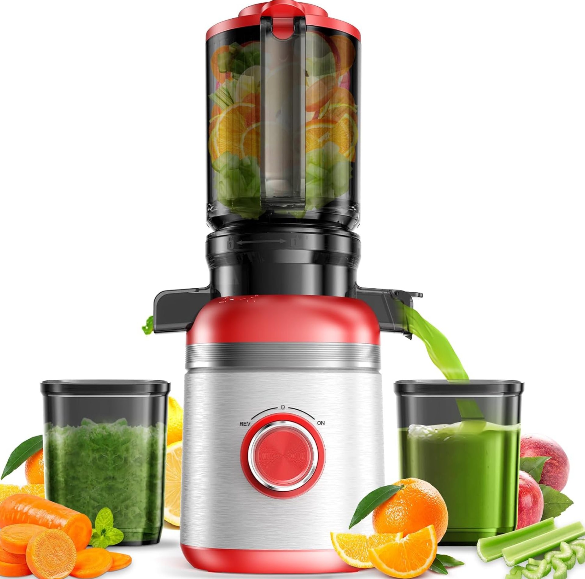 Cold Press Masticating Juicer Machines with Built-in Blades for Slicing Whole Fruits & Vegetables, 4.35″ Large Feeding Chute, Quiet & Easy to Clean, 99% High Juice Yield Cold Press Masticating Juicer Machines with Built-in Blades for Slicing Whole Fruits & Vegetables, 4.35″ Large Feeding Chute, Quiet & Easy to Clean, 99% High Juice Yield