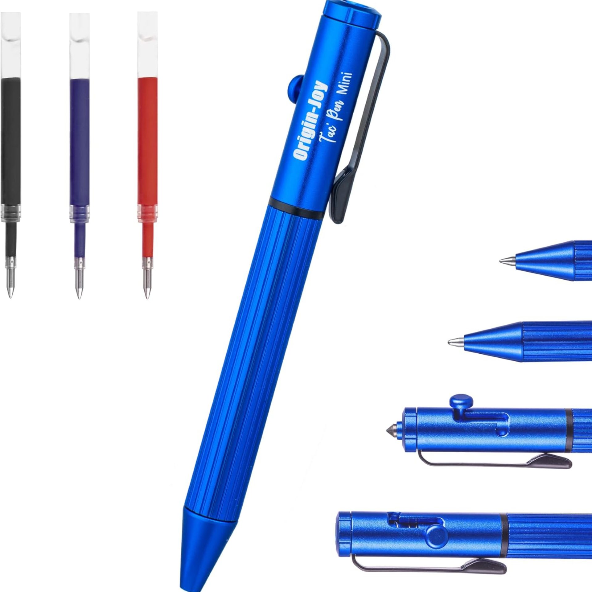 Origin-Joy Mini EDC Bolt Action Tactical Pen, Retractable Tungsten Steel Tip, Compatible with Both Ballpoint and Gel Refills (Shiny Blue) Origin-Joy Mini EDC Bolt Action Tactical Pen, Retractable Tungsten Steel Tip, Compatible with Both Ballpoint and Gel Refills (Shiny Blue)