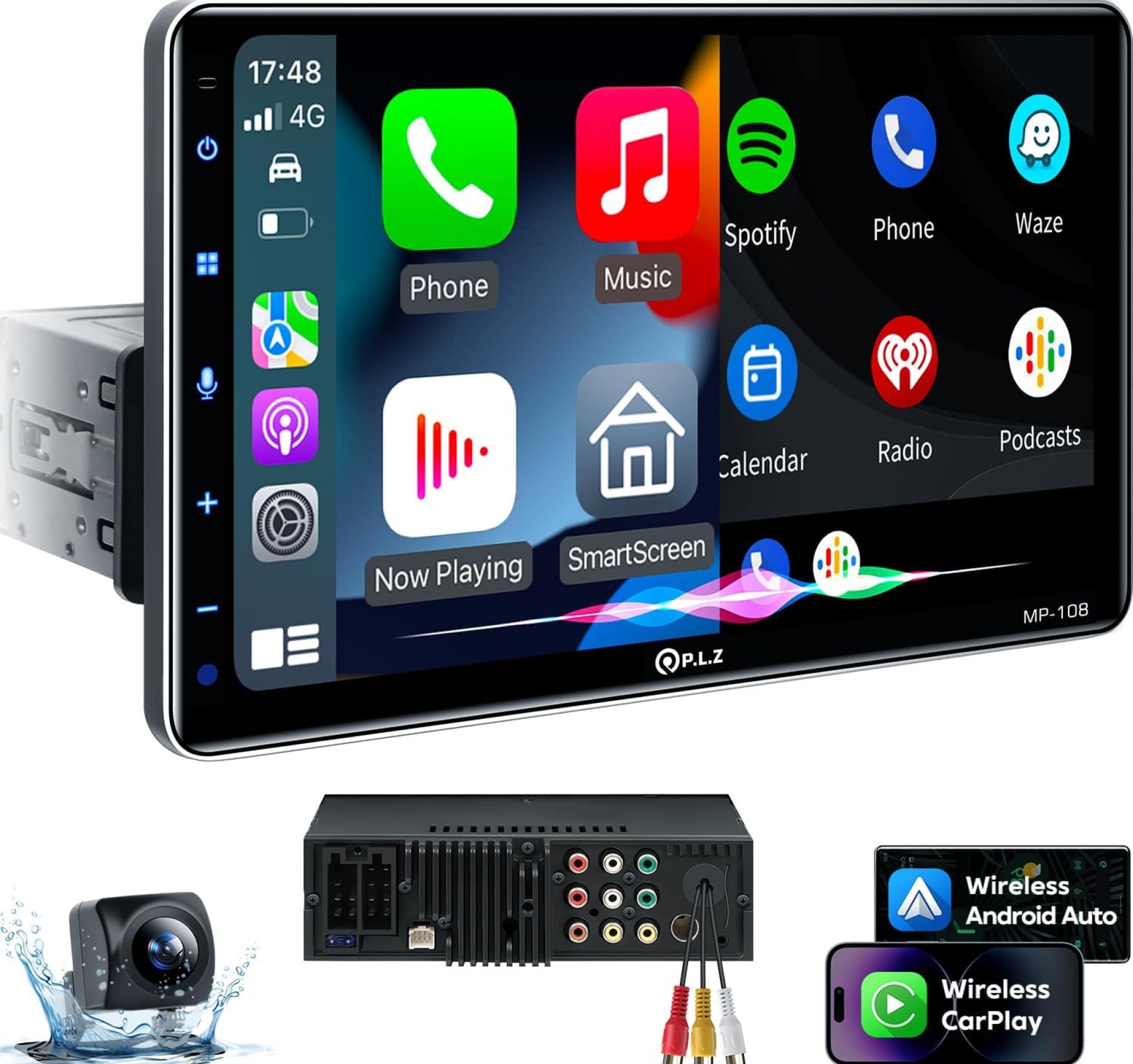 PLZ 10.1″ Wireless Single Din Car Radio Stereo with Apple Carplay Android Auto Touch Screen, Car Play Audio Receivers Headunit, Bluetooth 5.3, Backup Camera, 240W, 2 Subwoofers, Navigation, FM/AM, SWC PLZ 10.1″ Wireless Single Din Car Radio Stereo with Apple Carplay Android Auto Touch Screen, Car Play Audio Receivers Headunit, Bluetooth 5.3, Backup Camera, 240W, 2 Subwoofers, Navigation, FM/AM, SWC