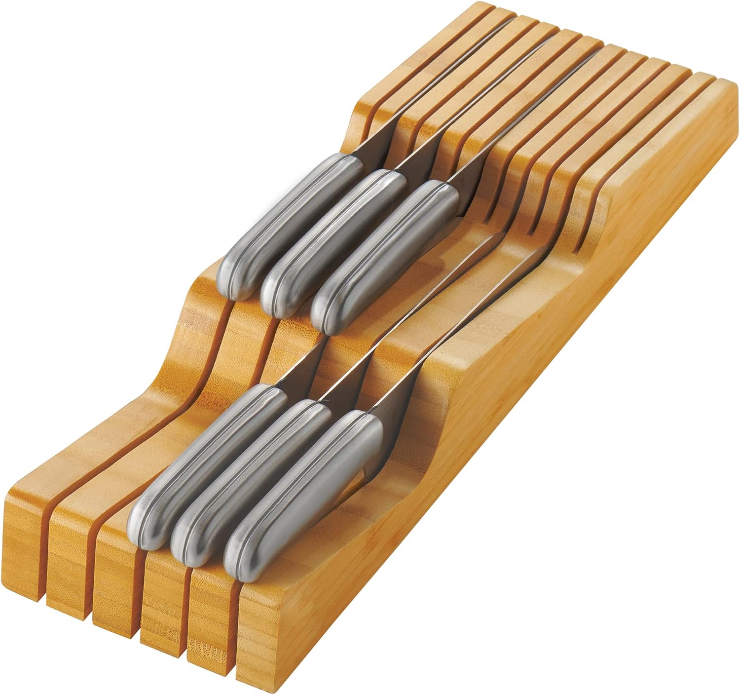 In-Drawer Knife Block – Bamboo Knife Drawer Organizer for Kitchen – Fits 5 Long + 6 Short Knives – Store Knives with Blades Pointing Down – Wooden Steak knife Holder without Knives – Chef Gift Idea In-Drawer Knife Block – Bamboo Knife Drawer Organizer for Kitchen – Fits 5 Long + 6 Short Knives – Store Knives with Blades Pointing Down – Wooden Steak knife Holder without Knives – Chef Gift Idea