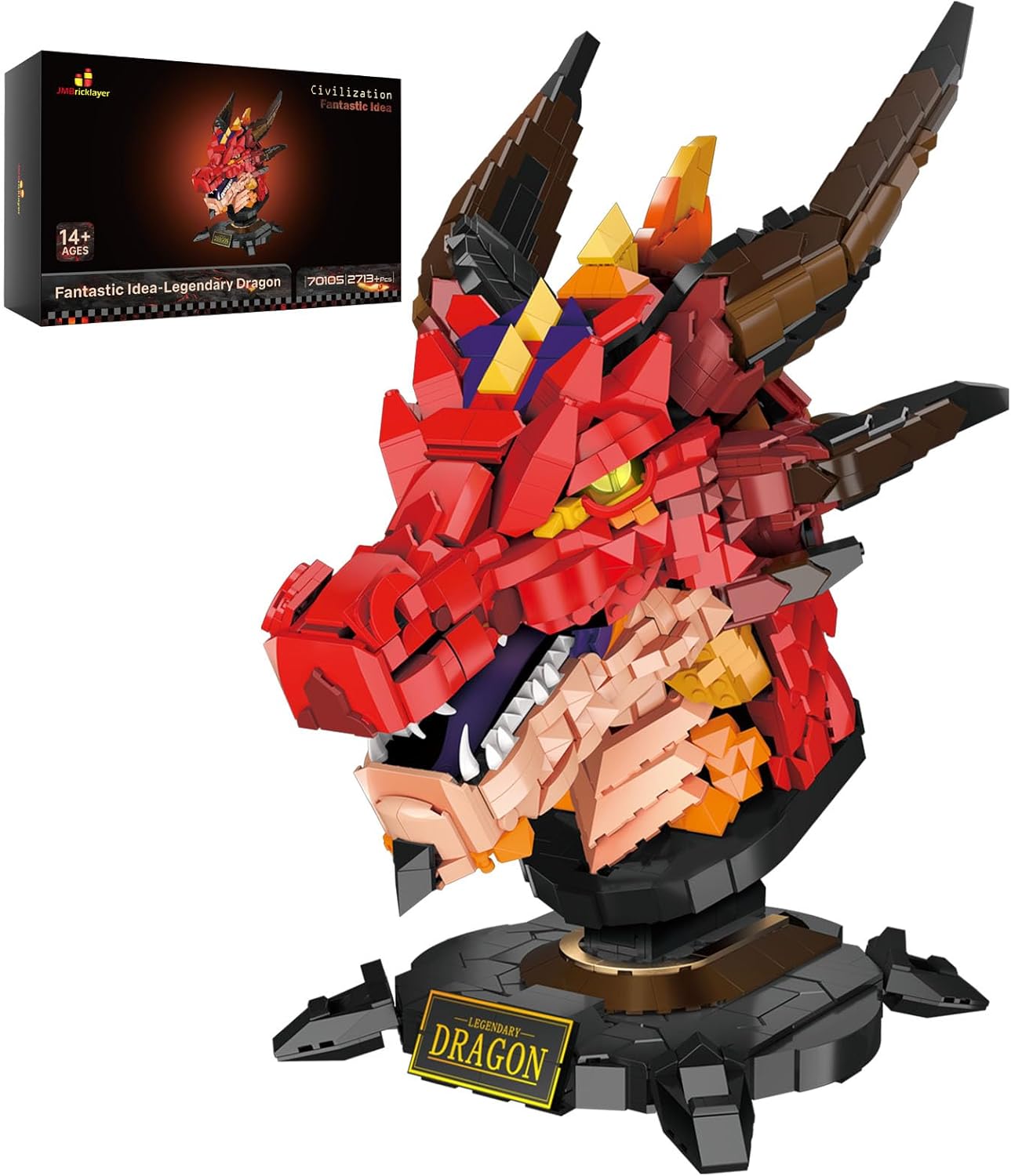 JMBricklayer Dragon Set for Adults 70105, Cool Animals Model Dragon Head Building Blocks Toy, Collection or Home Office Decor, Birthdays for Boys, Girls, Men and Adults JMBricklayer Dragon Set for Adults 70105, Cool Animals Model Dragon Head Building Blocks Toy, Collection or Home Office Decor, Birthdays for Boys, Girls, Men and Adults