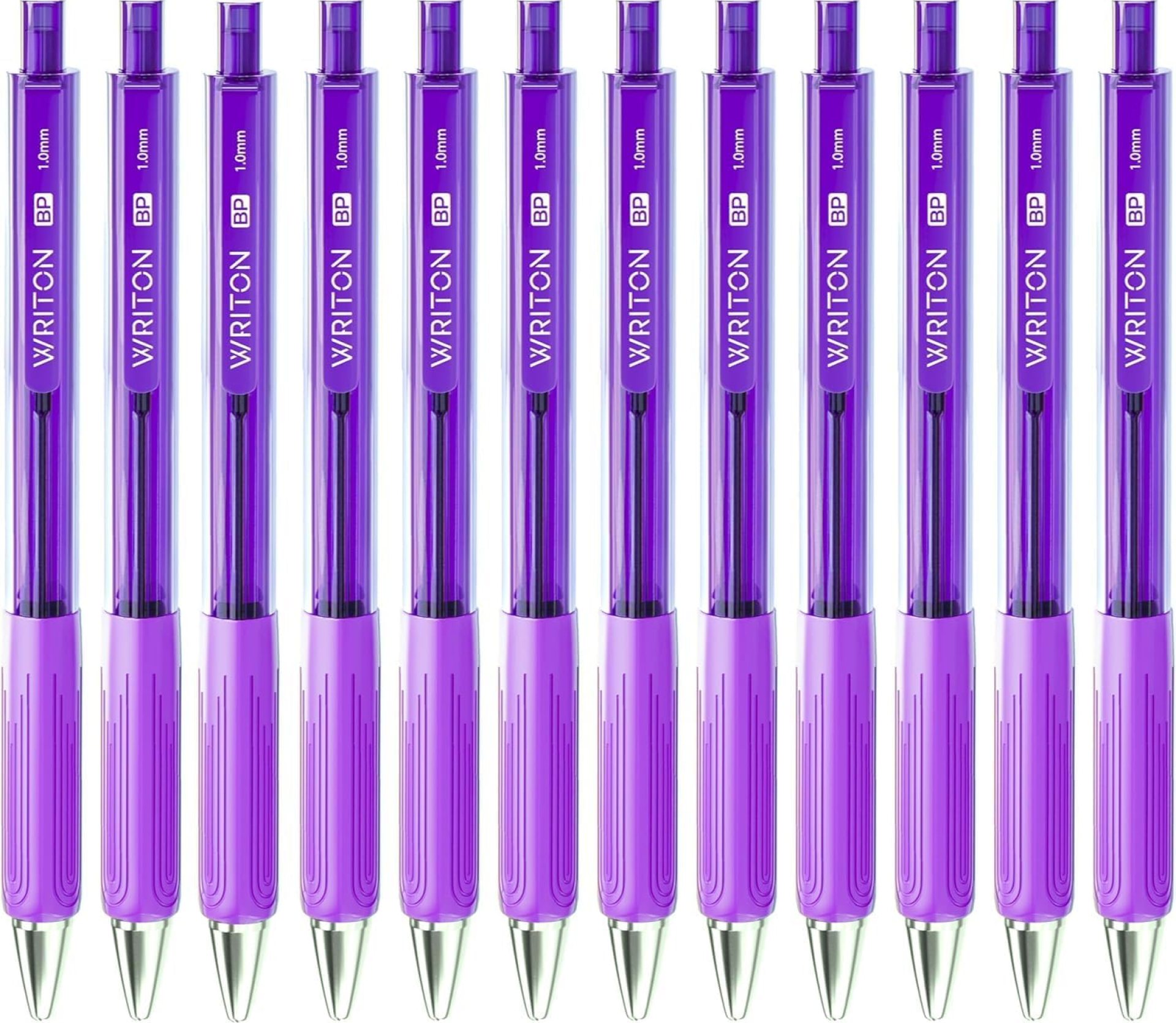 Writon Retractable Ballpoint Pens, Triangle Grip and Barrel, 1.0mm Medium Point, Purple Ink, 12 Pack Writon Retractable Ballpoint Pens, Triangle Grip and Barrel, 1.0mm Medium Point, Purple Ink, 12 Pack