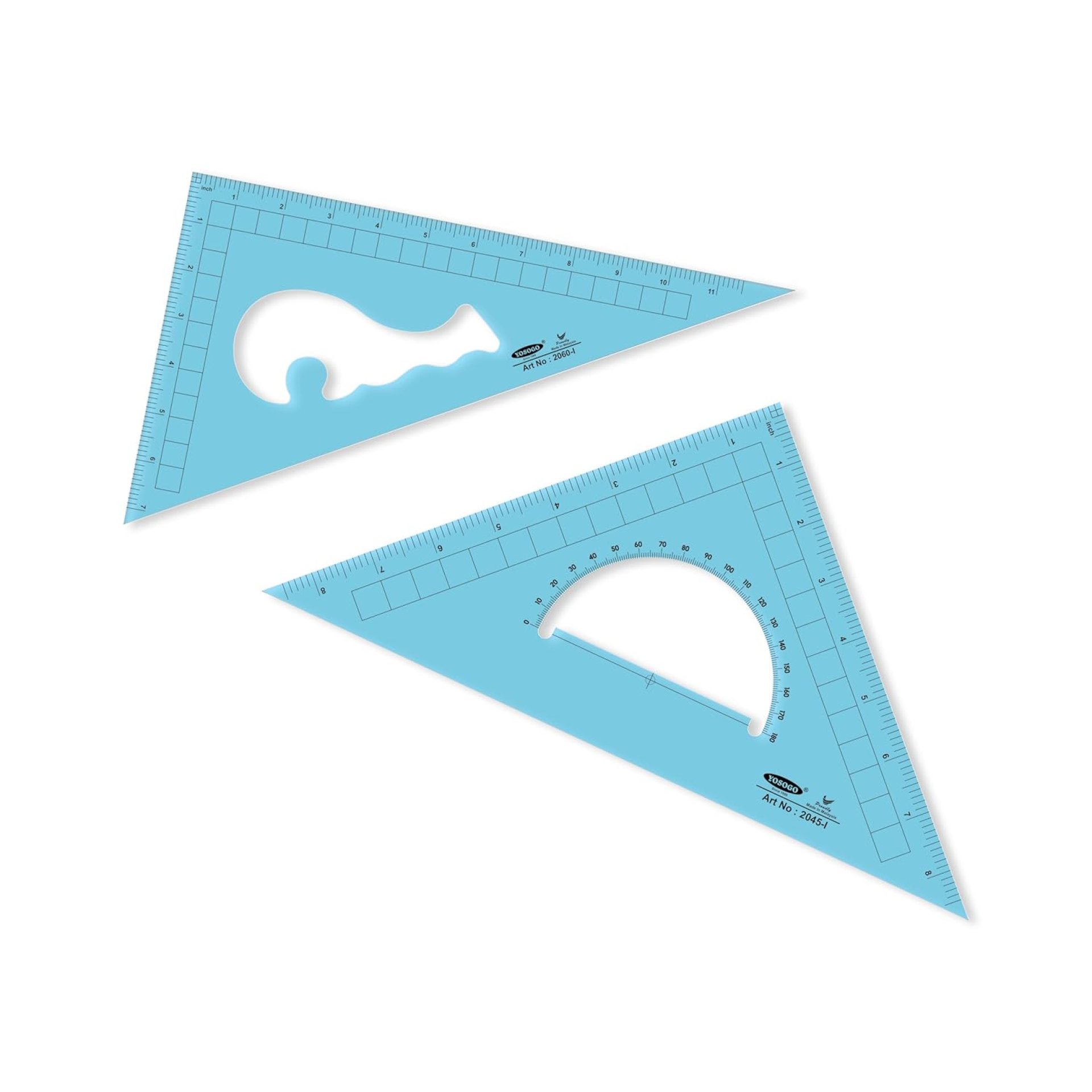 Pack of 2 Large Transparent Triangle Ruler Set Square: 12 Inch- 30/60 Degree & 9 inch 45/90 Degree | Essential for School and Work use (Inch Scale) Pack of 2 Large Transparent Triangle Ruler Set Square: 12 Inch- 30/60 Degree & 9 inch 45/90 Degree | Essential for School and Work use (Inch Scale)