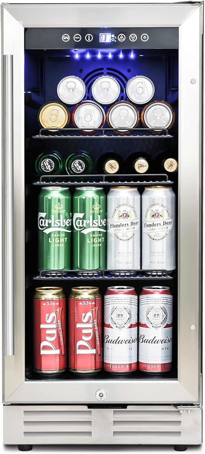 IOCCIOBB Mini Fridge 15″ Mini Beverage Refrigerator/Wine Cabinet, 120 Cans, 34-65°F, Quiet, Adjustable Shelves, LED Lighting, ETL, Touch Controls, Defrost, Double Glass Door, Kitchen/Bar/office IOCCIOBB Mini Fridge 15″ Mini Beverage Refrigerator/Wine Cabinet, 120 Cans, 34-65°F, Quiet, Adjustable Shelves, LED Lighting, ETL, Touch Controls, Defrost, Double Glass Door, Kitchen/Bar/office