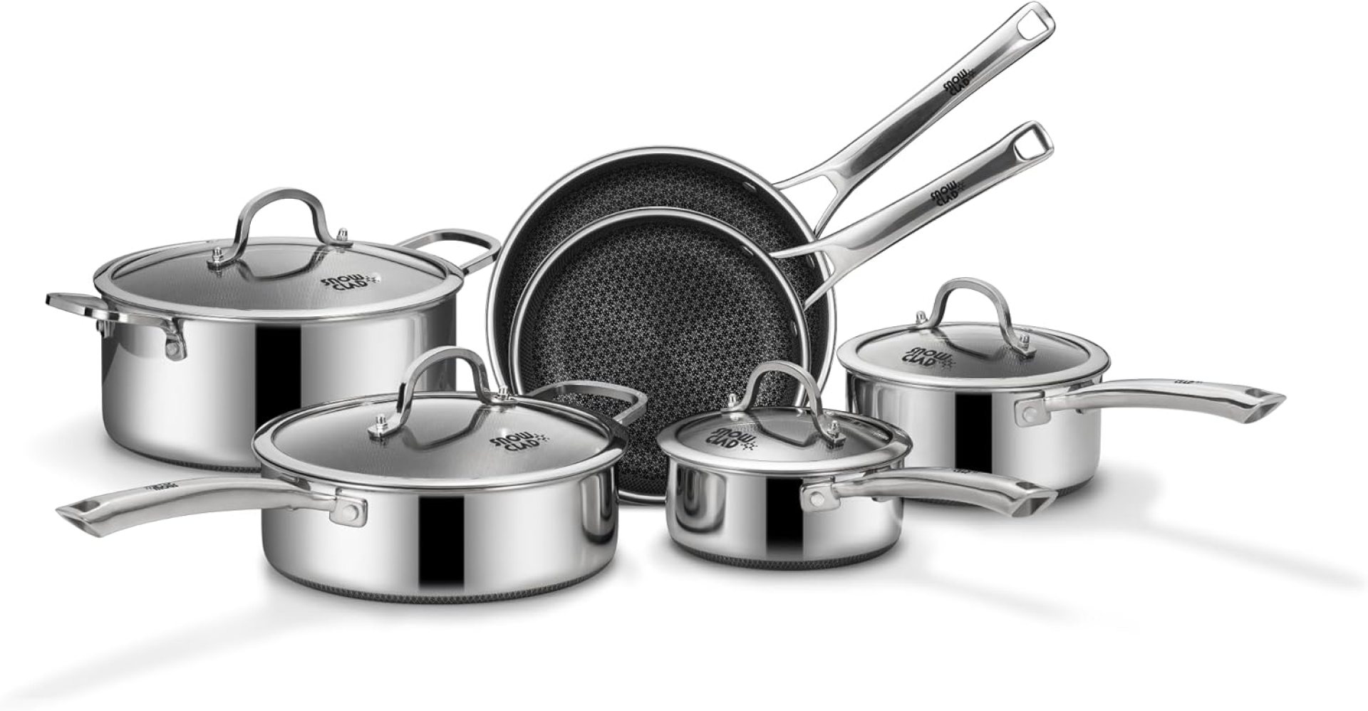 SNOWCLAD Pots and Pans Set Non Stick, 10 Pcs Hybrid Stainless Steel Cookware Sets, Non Stick Frying Pans, Saucepans, Saute Pan & Stock Pot, PFOA Free Kitchen Skillet,Induction Compatible SNOWCLAD Pots and Pans Set Non Stick, 10 Pcs Hybrid Stainless Steel Cookware Sets, Non Stick Frying Pans, Saucepans, Saute Pan & Stock Pot, PFOA Free Kitchen Skillet,Induction Compatible