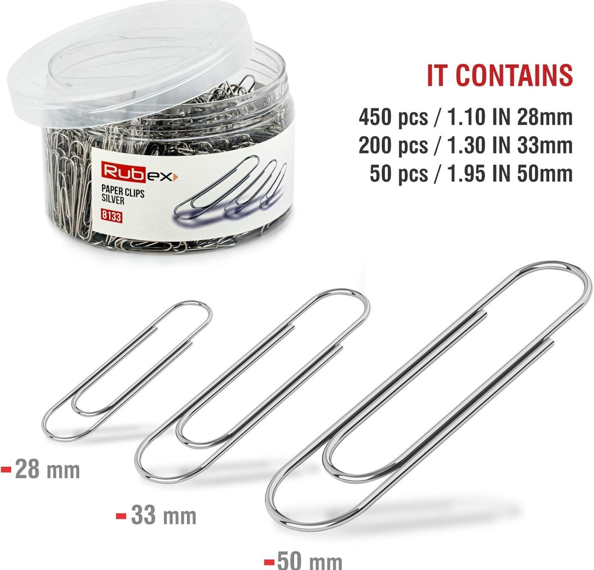 RUBEX 700 Paper Clips, Silver, Assorted Sizes: Small, Medium, Large – Durable & Rustproof for Office, School, and Document Organization RUBEX 700 Paper Clips, Silver, Assorted Sizes: Small, Medium, Large – Durable & Rustproof for Office, School, and Document Organization