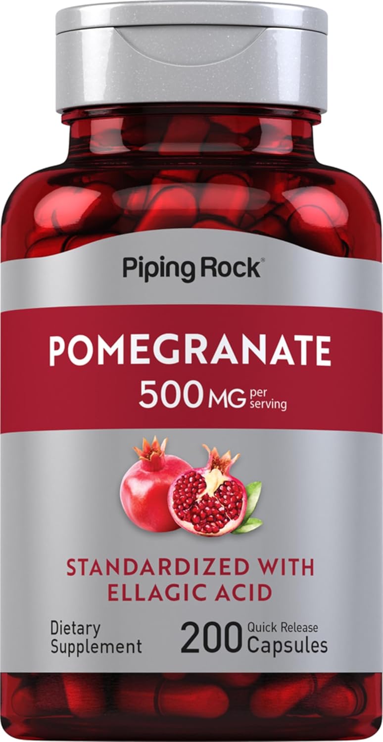 Piping Rock Pomegranate Extract | 500mg | 200 Capsules | Standardized with Ellagic Acid | Non-GMO, Gluten Free Supplement Piping Rock Pomegranate Extract | 500mg | 200 Capsules | Standardized with Ellagic Acid | Non-GMO, Gluten Free Supplement