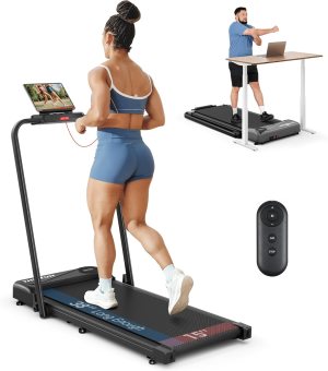 THERUN Walking Pad Treadmill, 2.5 HP Under Desk Treadmills, 2 in 1 Foldable for Home, Walking Pad with Handle Bar, 16″ Widened Running Belt, with Remote Control & LED Touch Screen