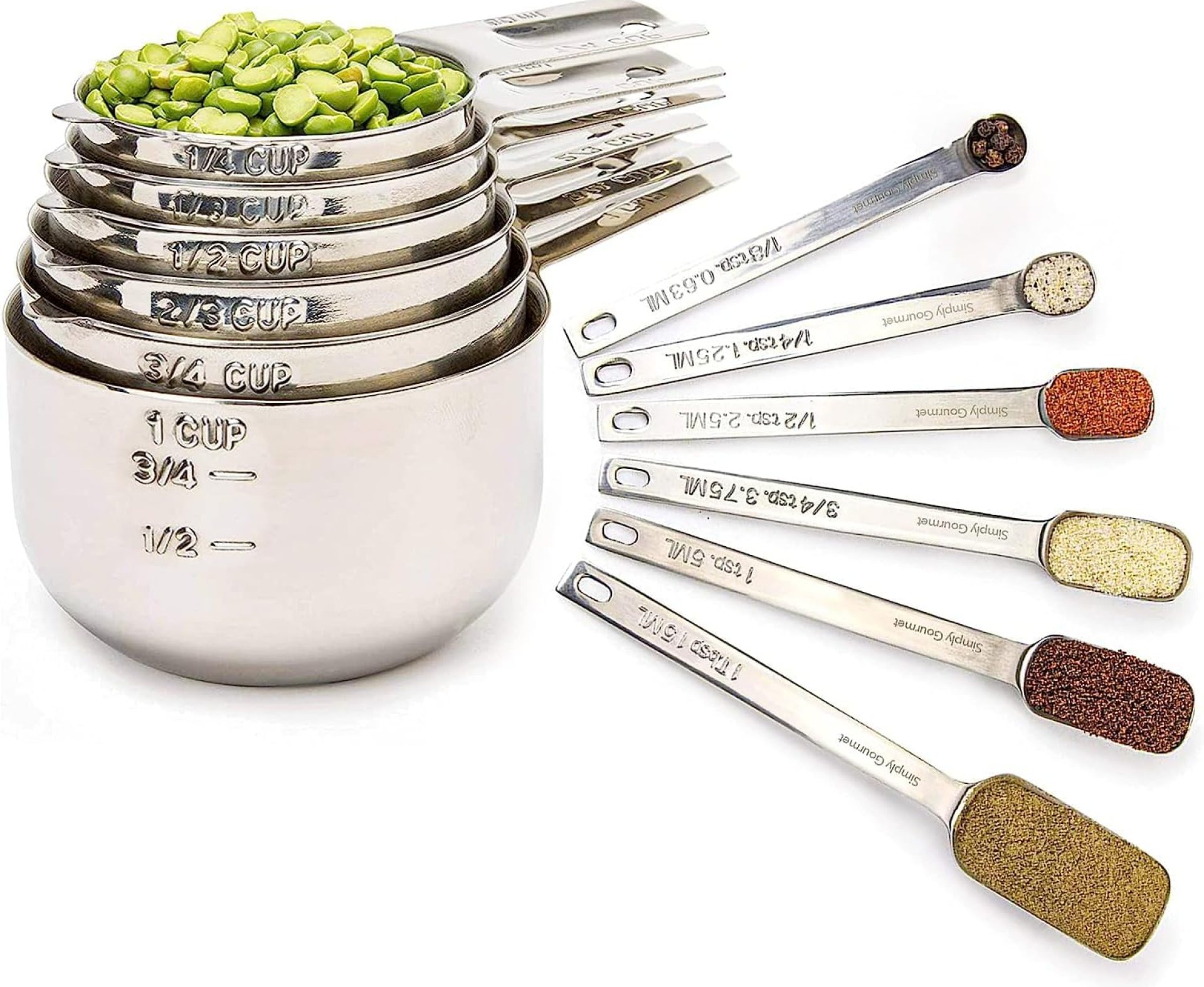 Simply Gourmet Measuring Cups and Spoons Set of 12, 304 Premium Stainless Steel, Stackable Cups Long Handle Spoons Fits Narrow Jars, Kitchen Gadgets for Liquid & Dry Ingredients Cooking Baking Simply Gourmet Measuring Cups and Spoons Set of 12, 304 Premium Stainless Steel, Stackable Cups Long Handle Spoons Fits Narrow Jars, Kitchen Gadgets for Liquid & Dry Ingredients Cooking Baking