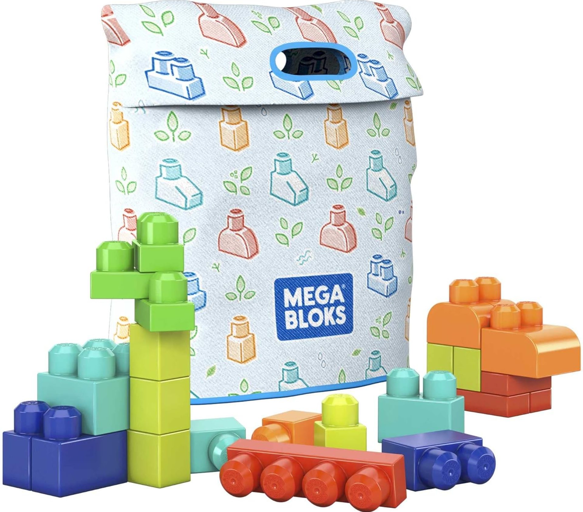 MEGA Bloks Fisher-Price Toddler Blocks Toys Set, Build ‘n Play Bag with 60 Plant-Based Pieces and Storage, Blue, Ages 1+ Years MEGA Bloks Fisher-Price Toddler Blocks Toys Set, Build ‘n Play Bag with 60 Plant-Based Pieces and Storage, Blue, Ages 1+ Years