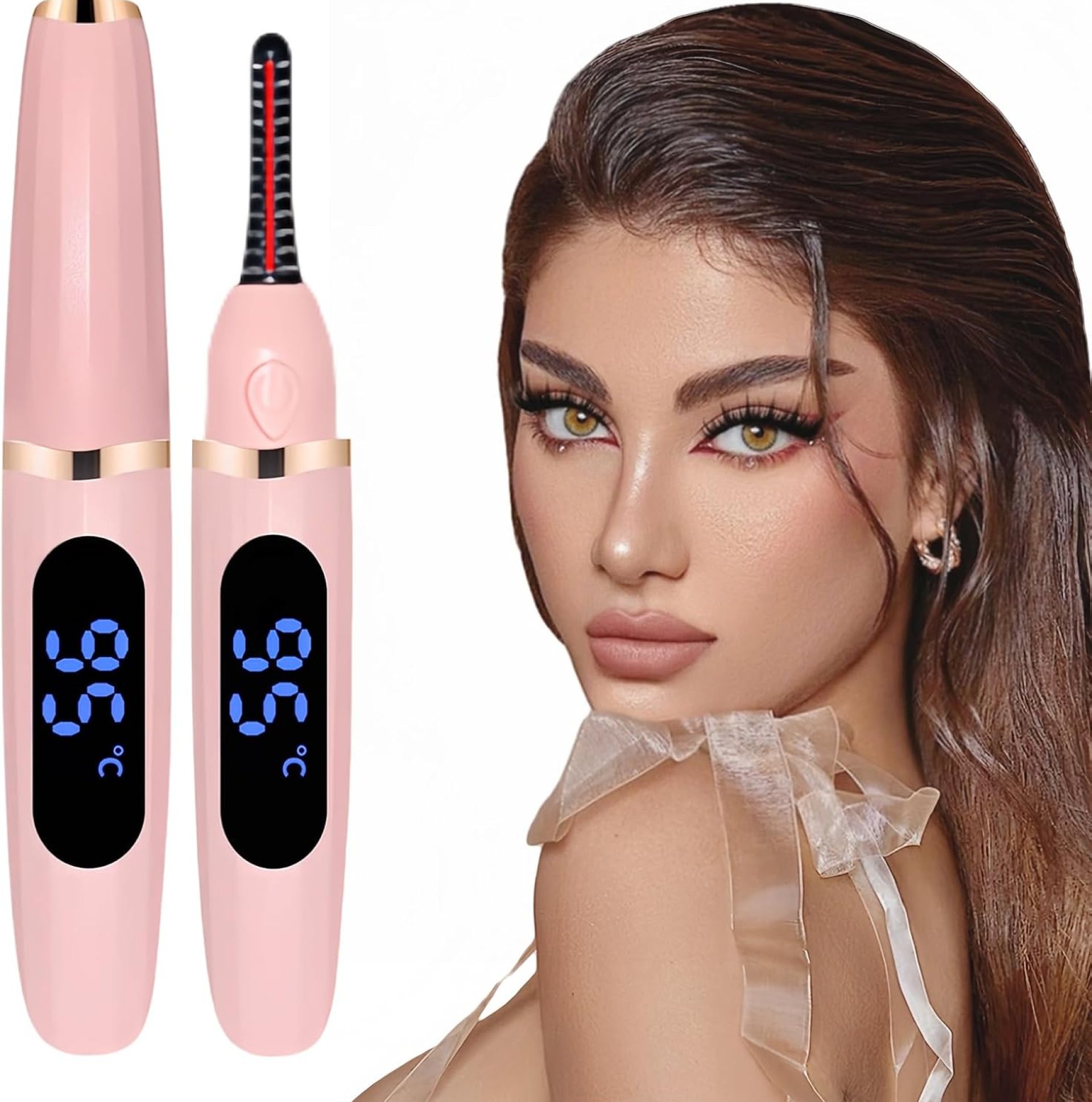 Heated Eyelash Curler, Heated Lash Curler with Led Display Electric Eye lash Curler 3 Temp Settings for Makeup Tools for Achieving A Natural Curl and Long Lasting Eyelashes, Designed for Women, Pink Heated Eyelash Curler, Heated Lash Curler with Led Display Electric Eye lash Curler 3 Temp Settings for Makeup Tools for Achieving A Natural Curl and Long Lasting Eyelashes, Designed for Women, Pink